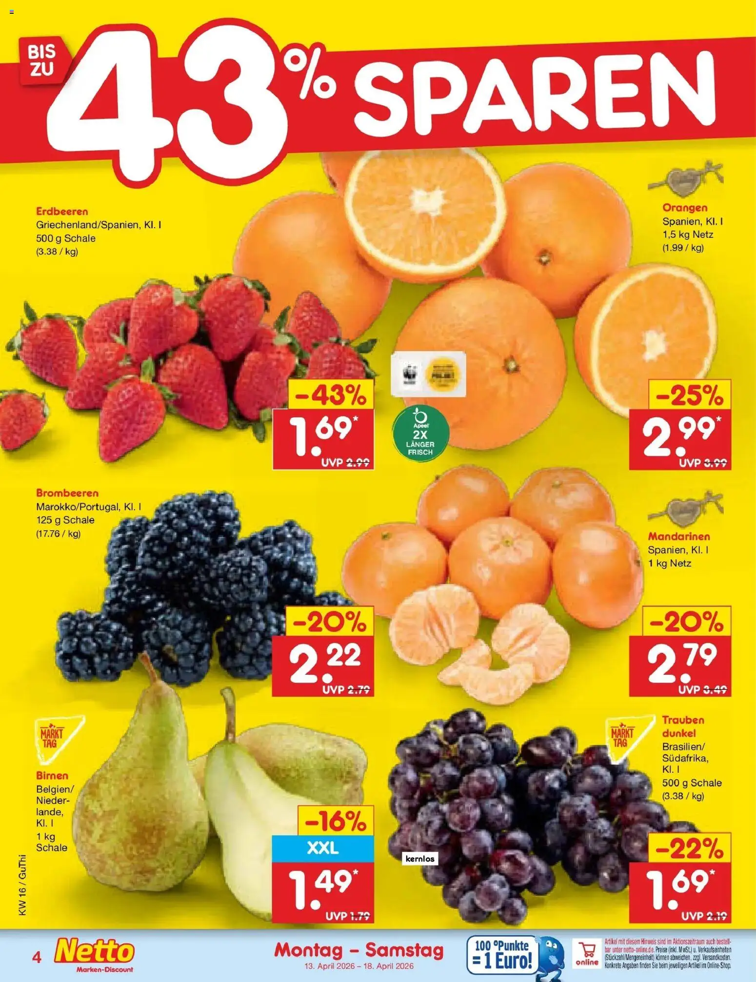 Netto Marken-Discount Prospekt Augustusburg	 – gültig ab 13.04.2026 | Seite: 6 | Produkte: Trauben, Mandarinen, Orangen, Erdbeeren