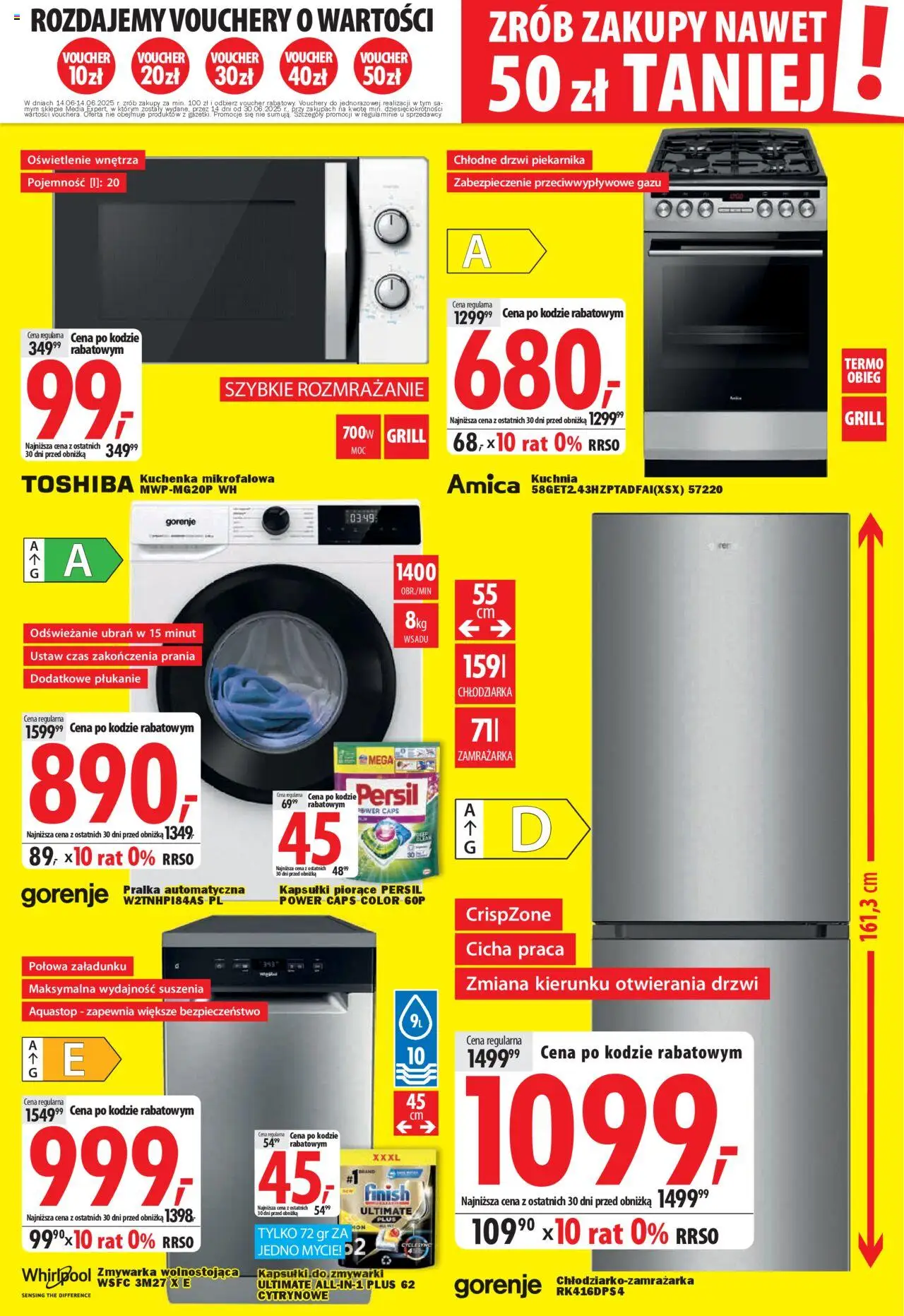 Mediaexpert Gazetka - Wielkie przeceny Opoczno, J. Piłsudskiego 1 od 14.06.2025 | Strona: 7 | Produkty: Zamrażarka, Pralka, Kuchenka mikrofalowa, Kapsułki do zmywarki