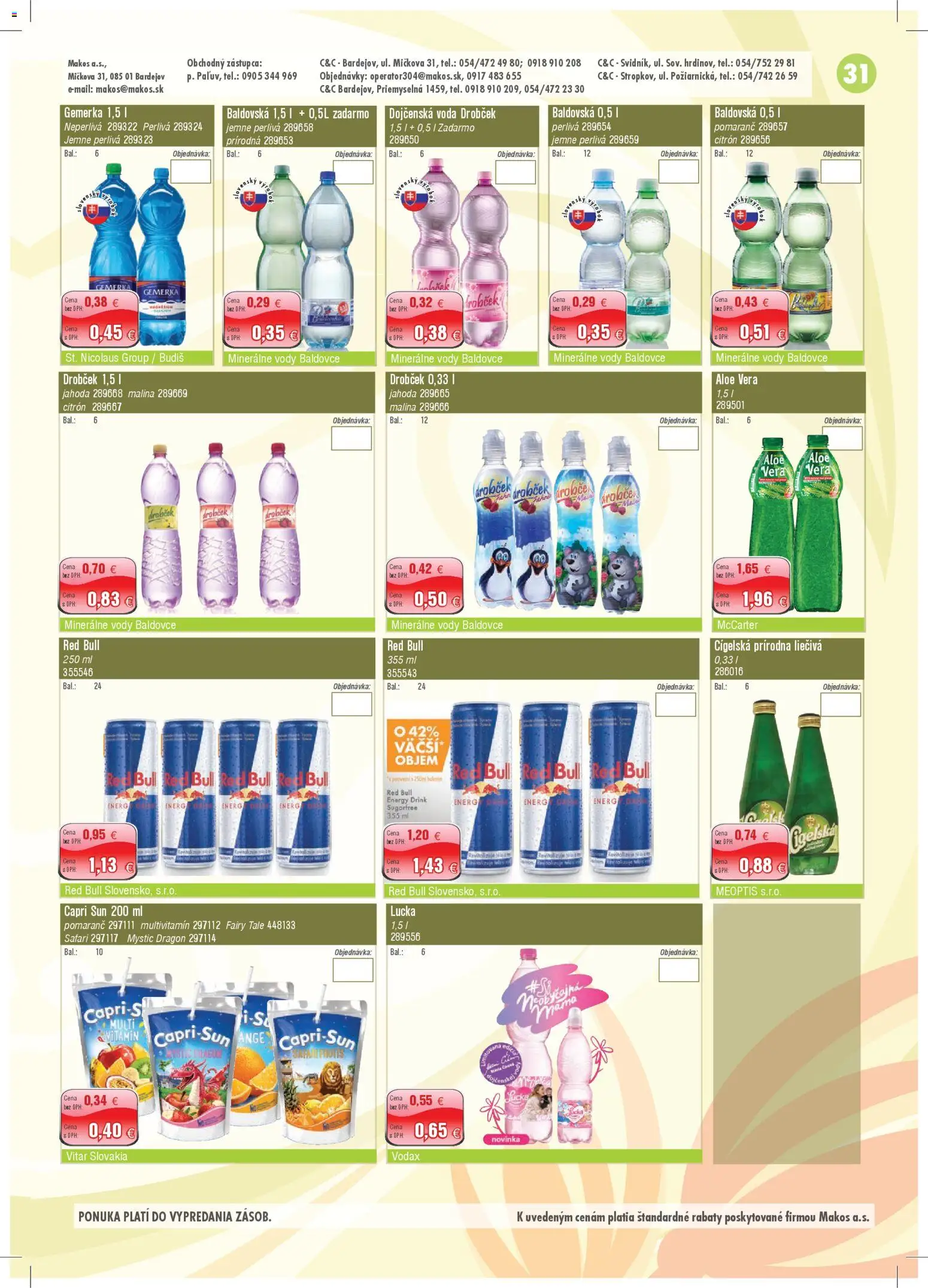 Nové Makos akcie – leták je platný od 03.11.2025 | Strana: 31 | Produkty: Red Bull, Lucka, Voda, Baldovská
