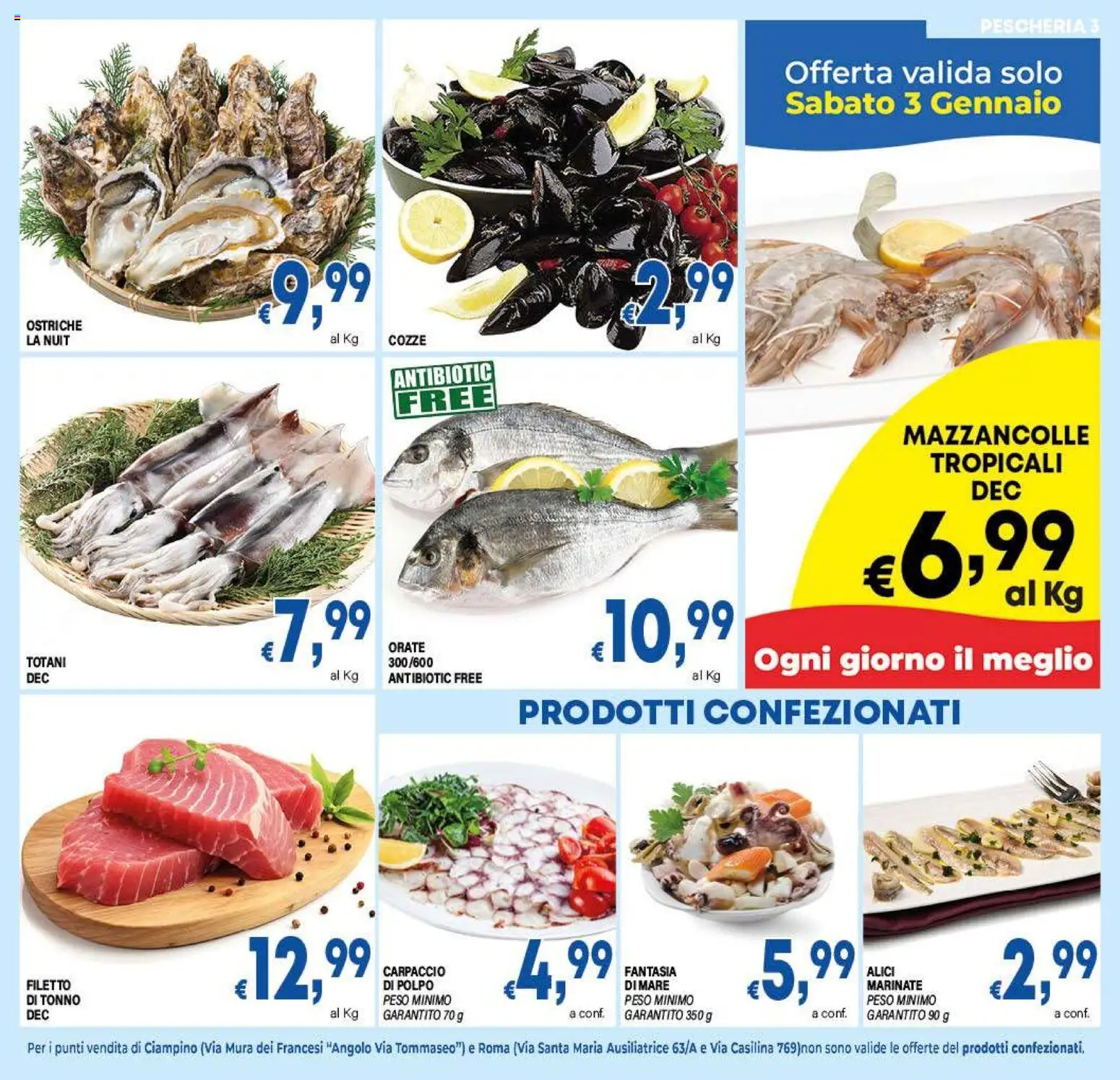 Volantino DEM del 27.12.2025 | Pagina: 3 | Prodotti: Cozze, Polpo, Mazzancolle, Tonno