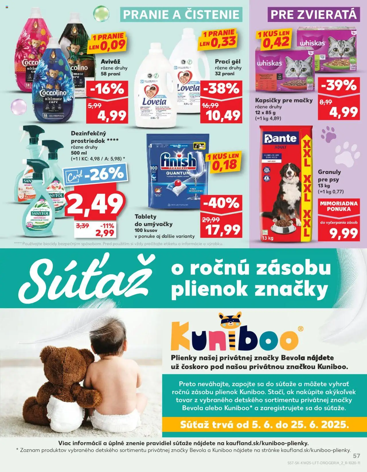 Nové Kaufland akcie – leták je platný od 19.06.2025 | Strana: 57 | Produkty: Aviváž, Whiskas, Coccolino, Plienky