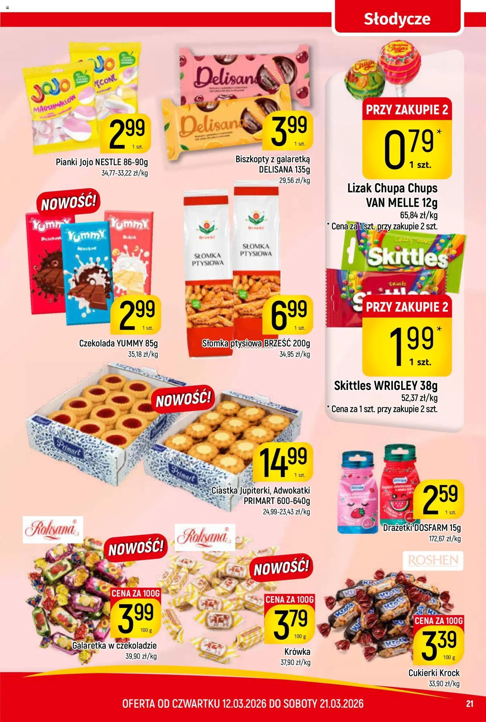 Piotruś Pan gazetka od 12.03.2026 | Strona: 21 | Produkty: Słodycze, Galaretka, Czekolada, Ciastka