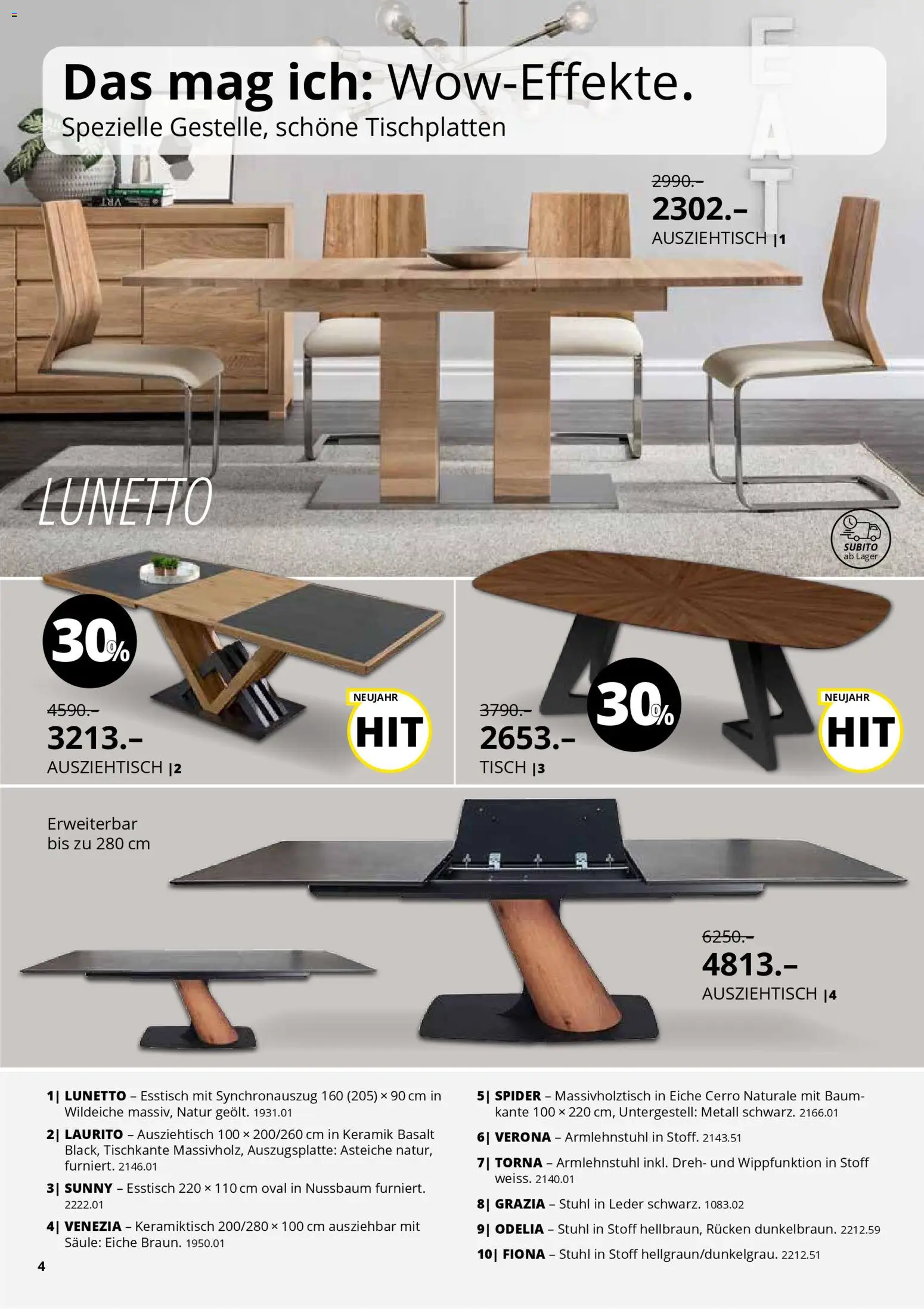 Aligro Aktionen Diga Chavannes, Matran, Genf, Sitten, Schlieren, Gossau SG, Frauenfeld, Rapperswil-Jona, Sargans, Bern, Brüttisellen, Prattel – gültig ab 01.01.2026 | Seite: 4 | Produkte: Tisch, Stuhl, Esstisch