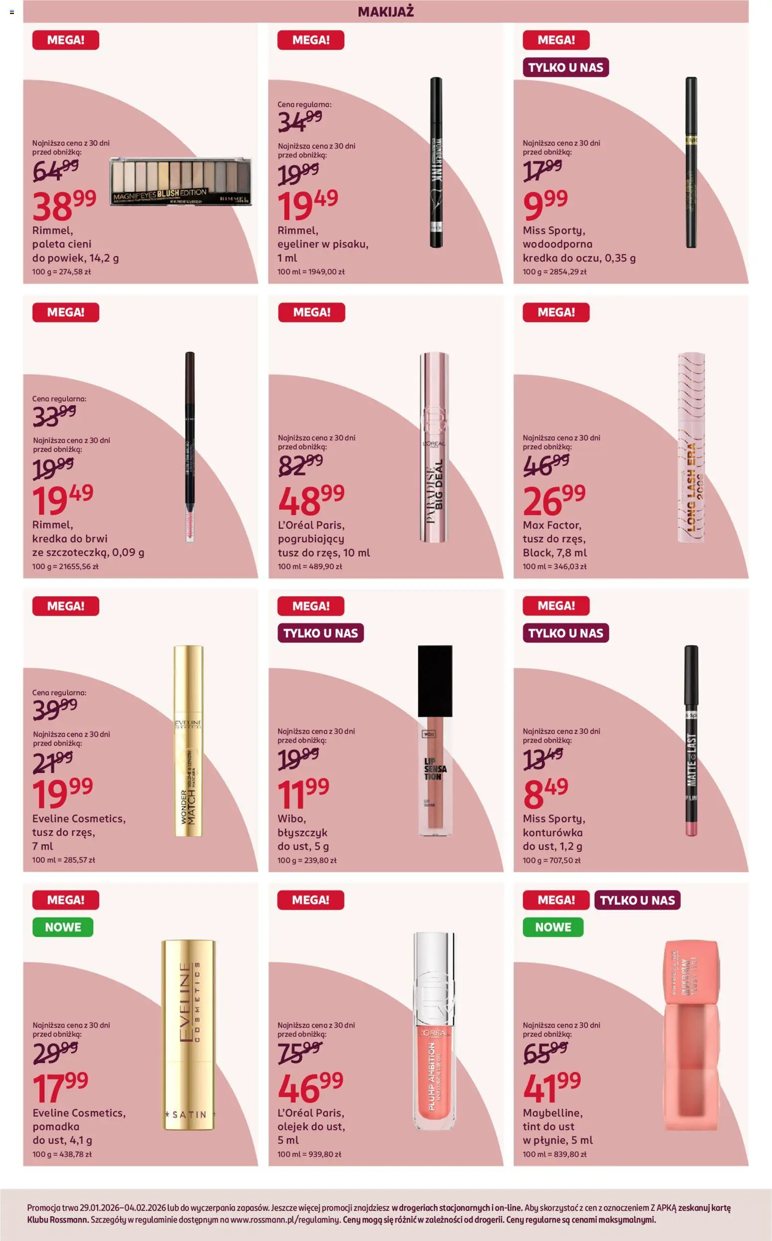Rossmann Gazetka od 29.01.2026 | Strona: 12 | Produkty: Pomadka, Błyszczyk, Konturówka, Kredka do brwi