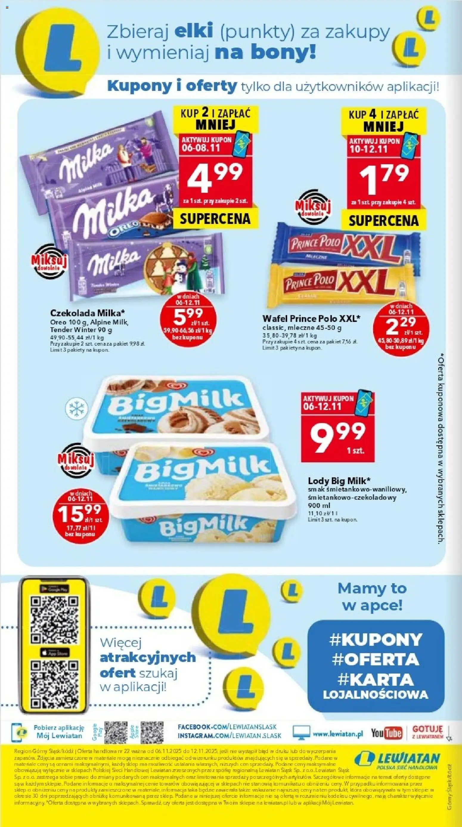 Lewiatan gazetka - Katowice od 06.11.2025 | Strona: 8 | Produkty: Prince polo xxl, Milka, Czekolada, Lody