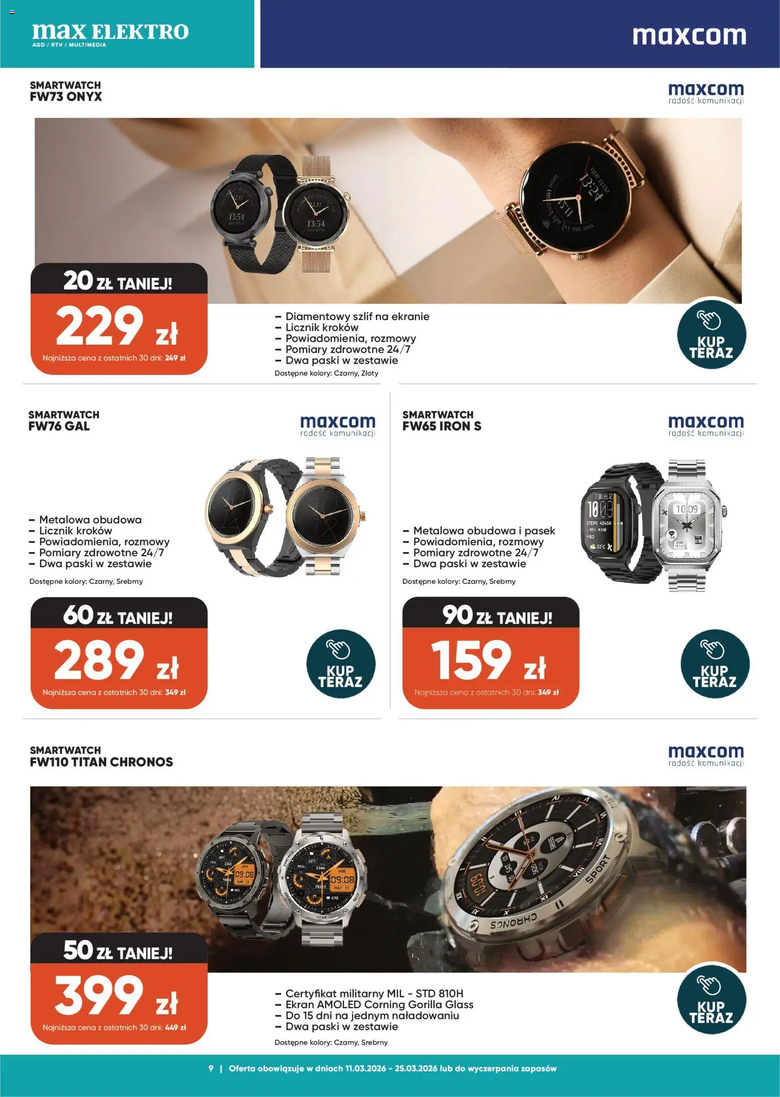 Max elektro gazetka od 11.03.2026 | Strona: 9 | Produkty: Pasek, Smartwatch