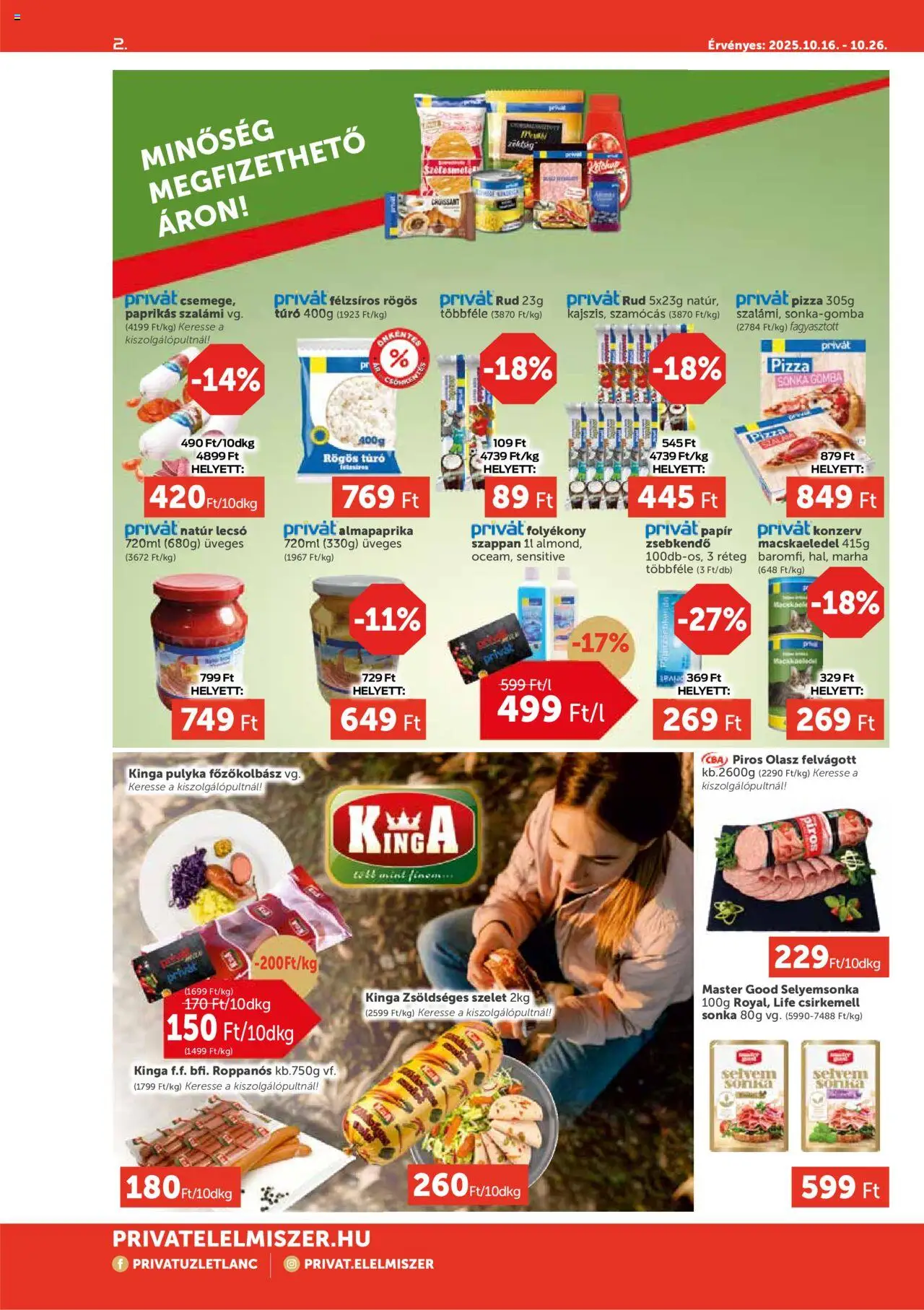PRIVÁT akciós ujság - amely érvényes a következő dátumtól: 16.10.2025 | Oldal: 2 | Termékek: Olasz felvágott, Gomba, Szappan, Almapaprika