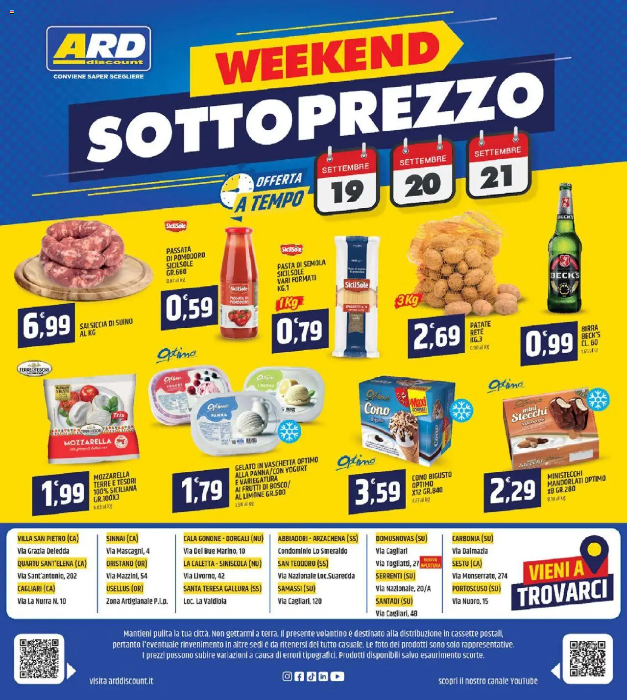 Volantino ARD Discount del 11.09.2025 | Pagina: 20 | Prodotti: Gelato, Patate, Pomodoro, Pasta