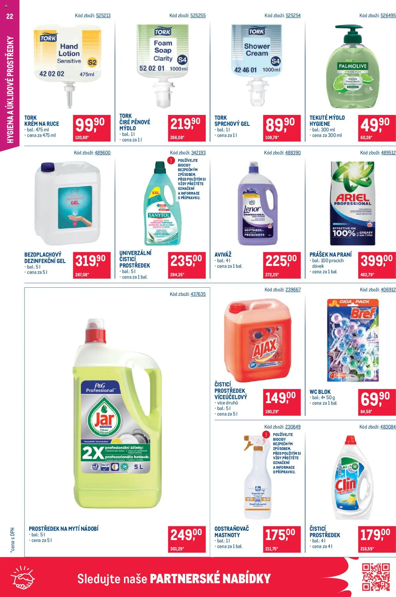 Makro leták - Gastronomie od 08.04.2026 | Strana: 22 | Produkty: Prostředek na mytí nádobí, Clin, Dezinfekční gel, Ariel