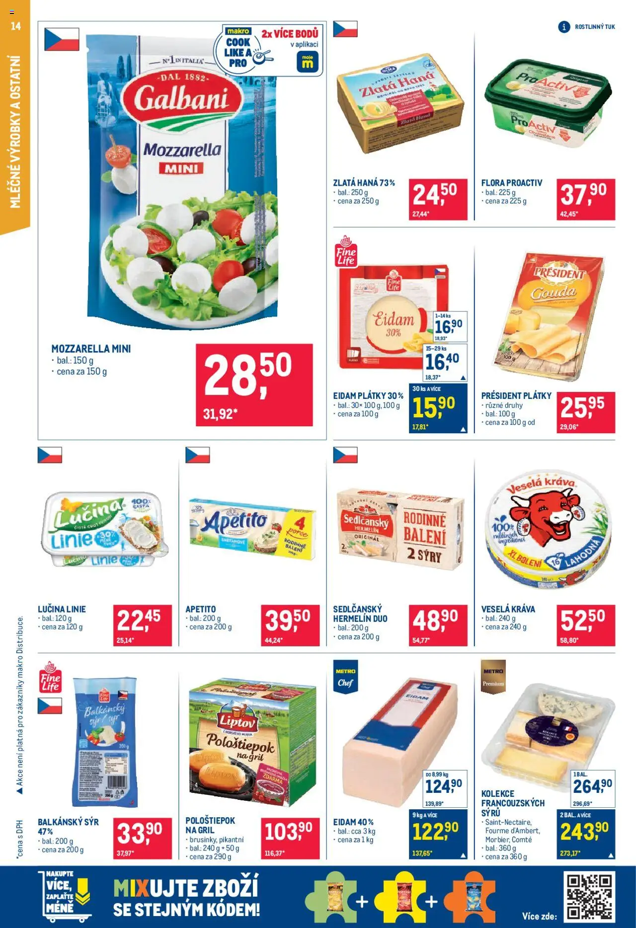 Makro leták - Pro milovníky jídla od 04.06.2025 | Strana: 14 | Produkty: Sedlčanský Hermelín, Gouda, Sýry, Mozzarella