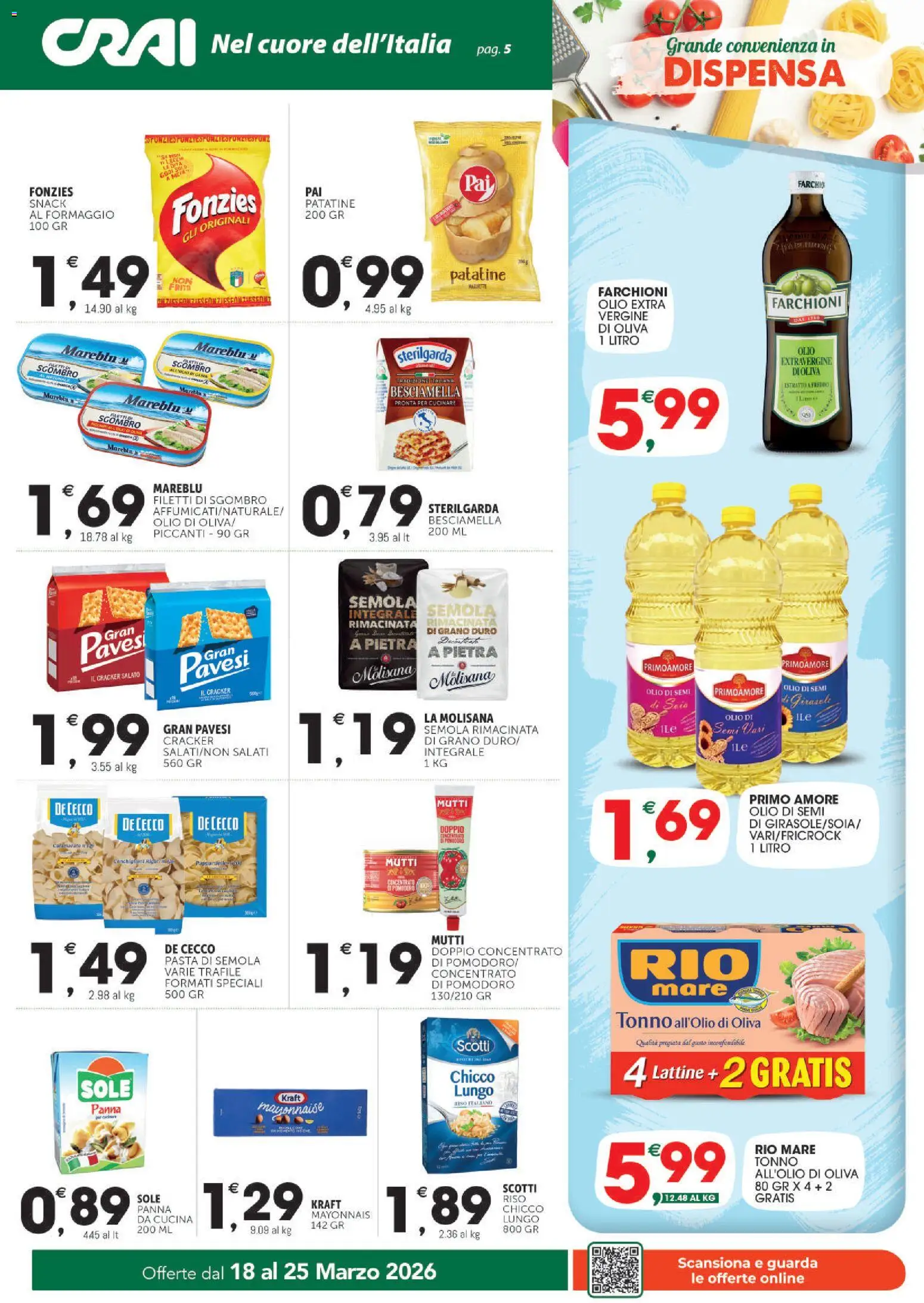 Volantino CRAI del 18.03.2026 | Pagina: 5 | Prodotti: Riso, Panna, Mutti, Sgombro