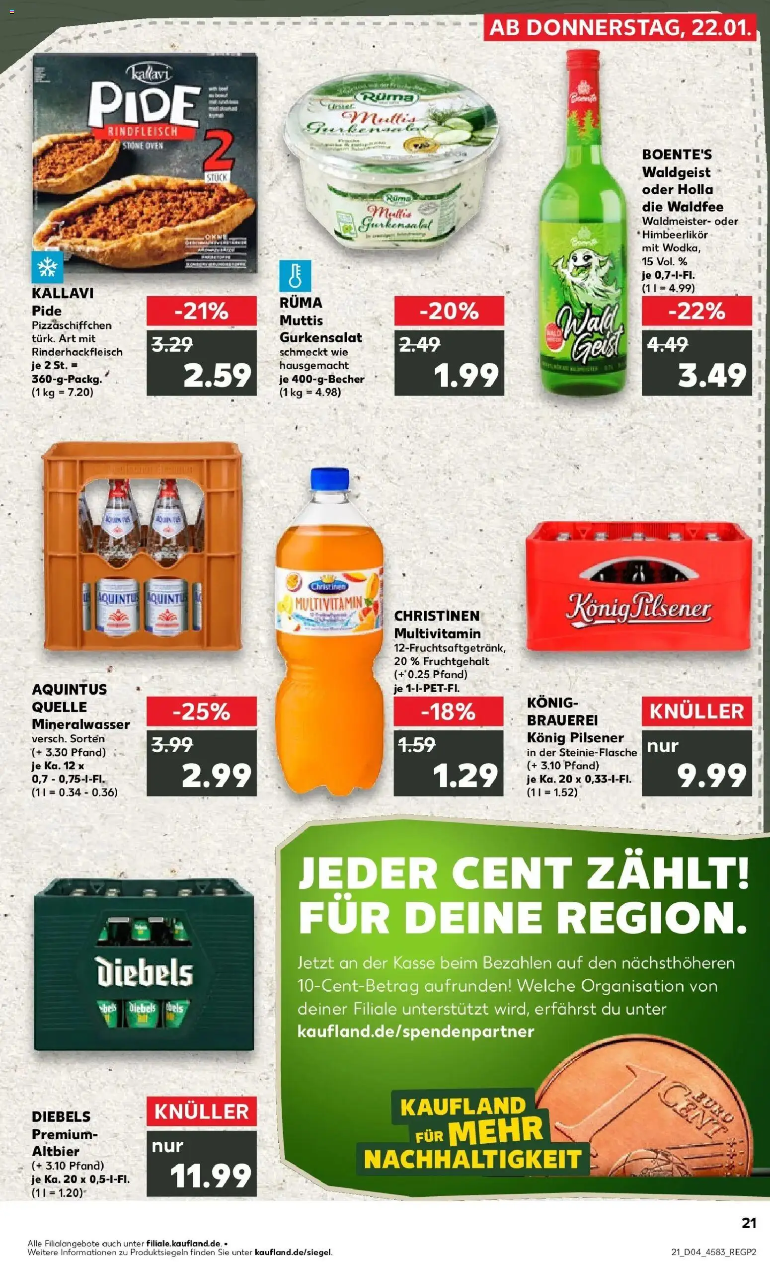 Prospekt Kaufland ab 25.01.2026 » Angebote Online zum Blättern | Seite: 21 | Produkte: Konig pilsener, Mineralwasser, Diebels, Rindfleisch