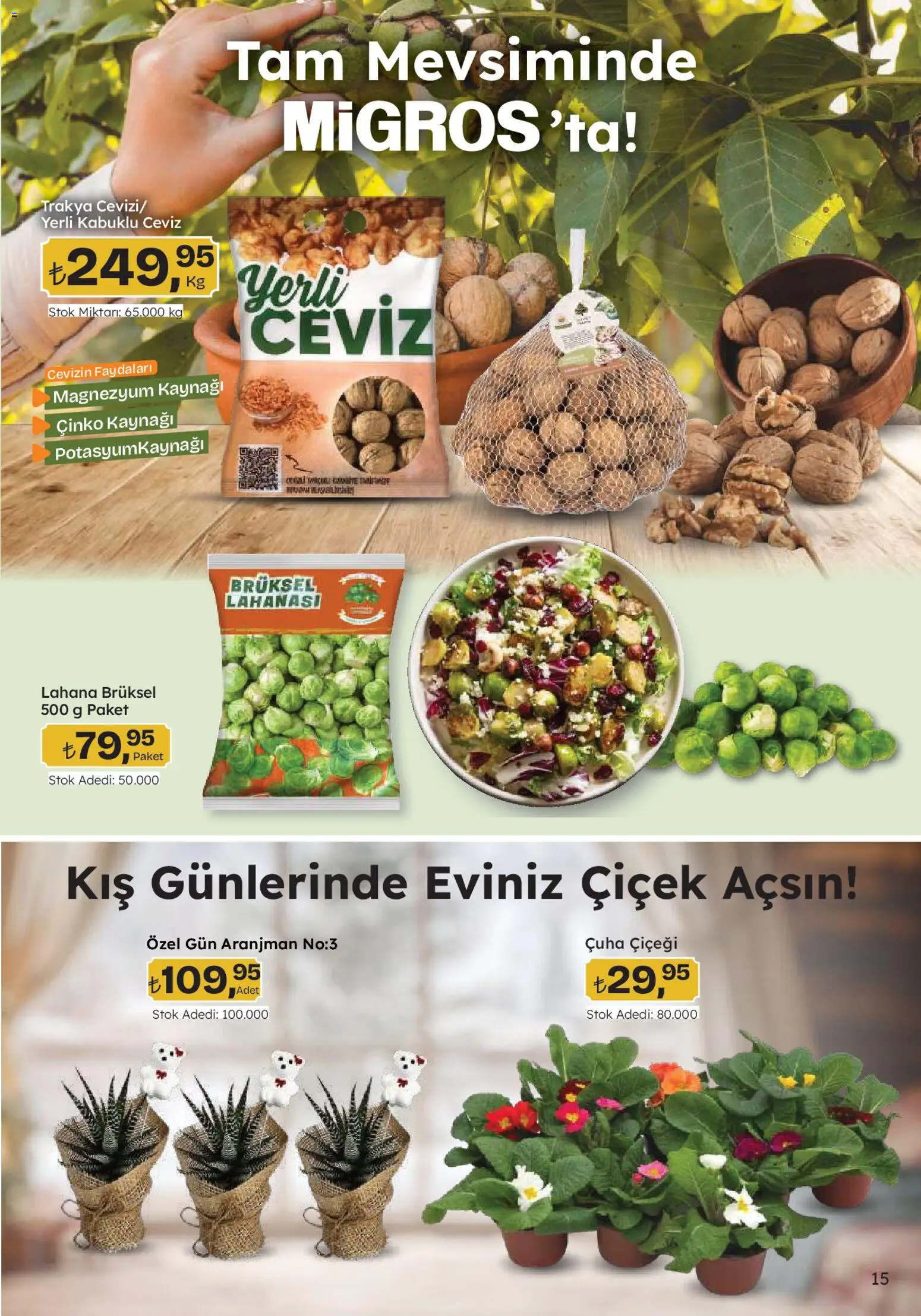 Migros Katalog - Migroskop - 08.01.2026 tarihinden itibaren geçerlidir | Sayfa: 15 | Ürünler: Lahana, Brüksel Lahanası, Ceviz