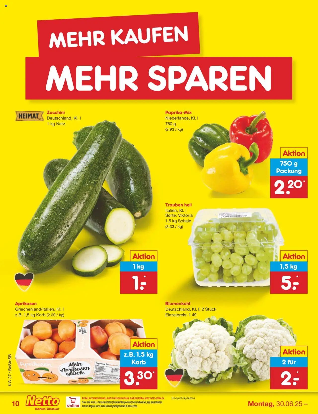 Netto Marken-Discount Prospekt 	 - gültig ab dem 30.06.2025 | Seite: 12 | Produkte: Trauben, Korb, Blumenkohl, Zucchini