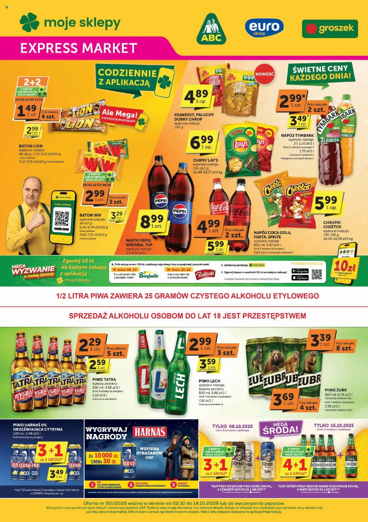 Euro Sklep Gazetka - Expressmarket od 02.10.2025 | Strona: 1 | Produkty: Piwo żubr, Sprite, Harnaś, Piwo