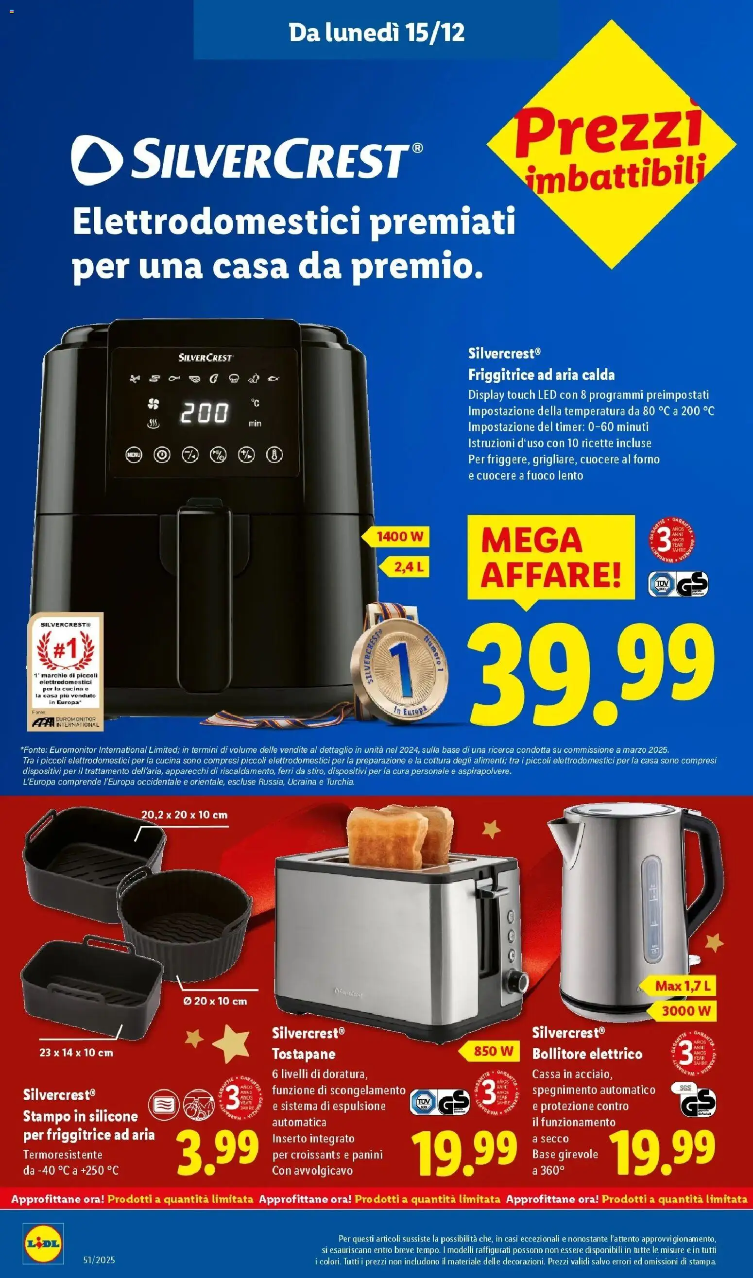 Volantino Lidl del 14.12.2025 | Pagina: 32 | Prodotti: Friggitrice ad aria, Bollitore, Tostapane, Friggitrice