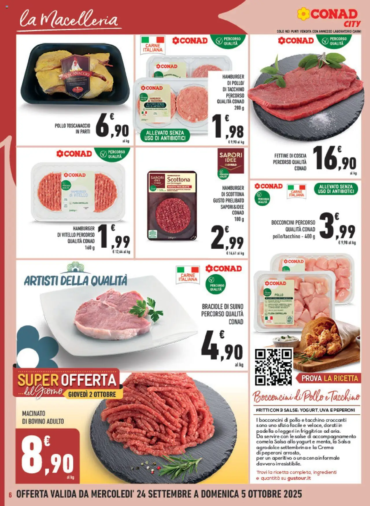 Volantino Conad del 24.09.2025 | Pagina: 6 | Prodotti: Salsa, Suino, Uva, Hamburger