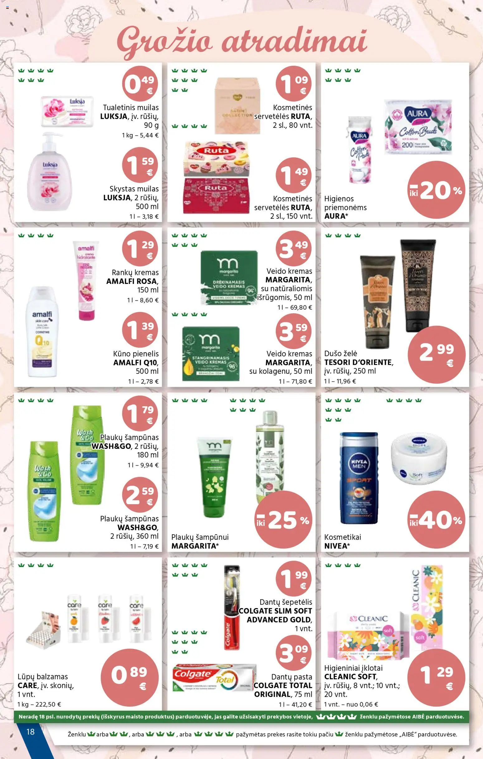 AIBE akcijos nuo 09.04.2026 | Puslapis: 18 | Prekių: Skystas muilas, Šepetėlis, Kremas, Muilas