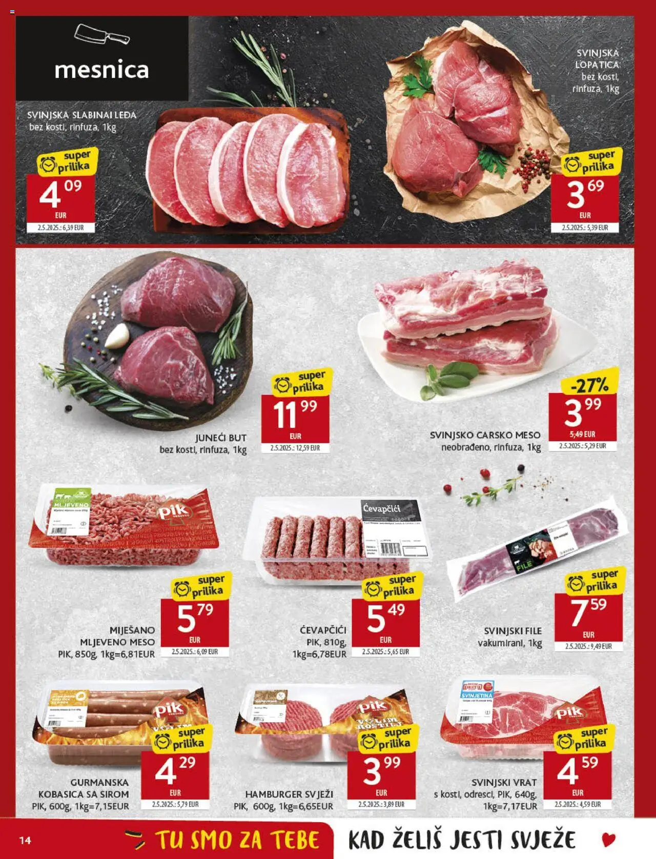 Konzum katalog | vrijedi od 10.09.2025 | Stranica: 14 | Proizvodi: Carsko meso, Svinjetina, Svinjski file, Hamburger
