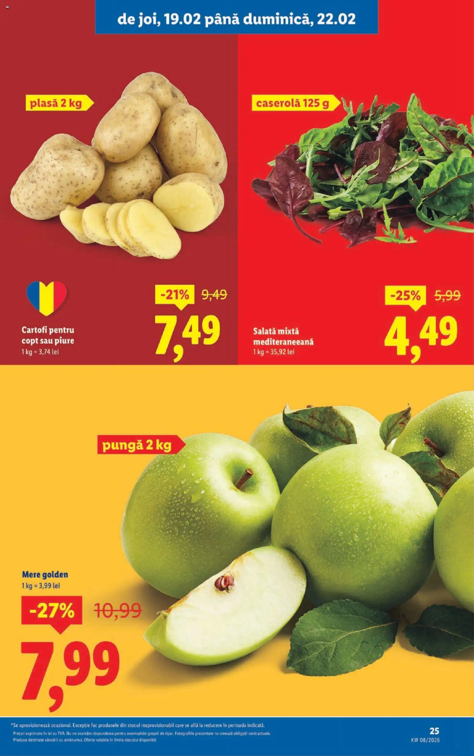 Noul catalog Lidl – valabil de la 16.02.2026 | Pagină: 25 | Produse: Pungă, Mere, Salată, Cartofi