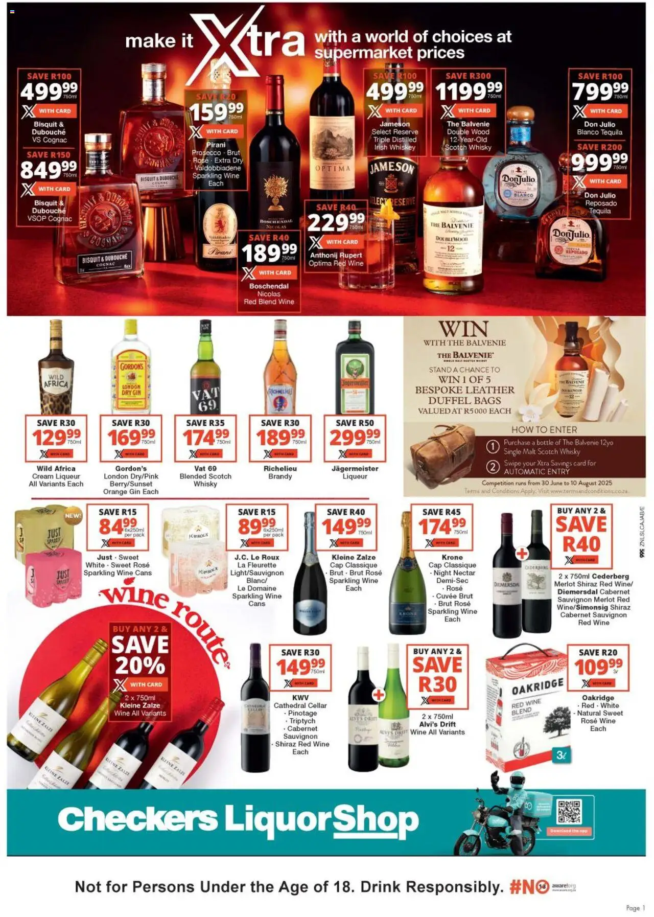 Checkers KwaZulu-Natal - LiquorShop July Month-End Promotion │ valid from 24.07.2025 | Page: 1 | Products: Wine, Gin, Cream, Whiskey