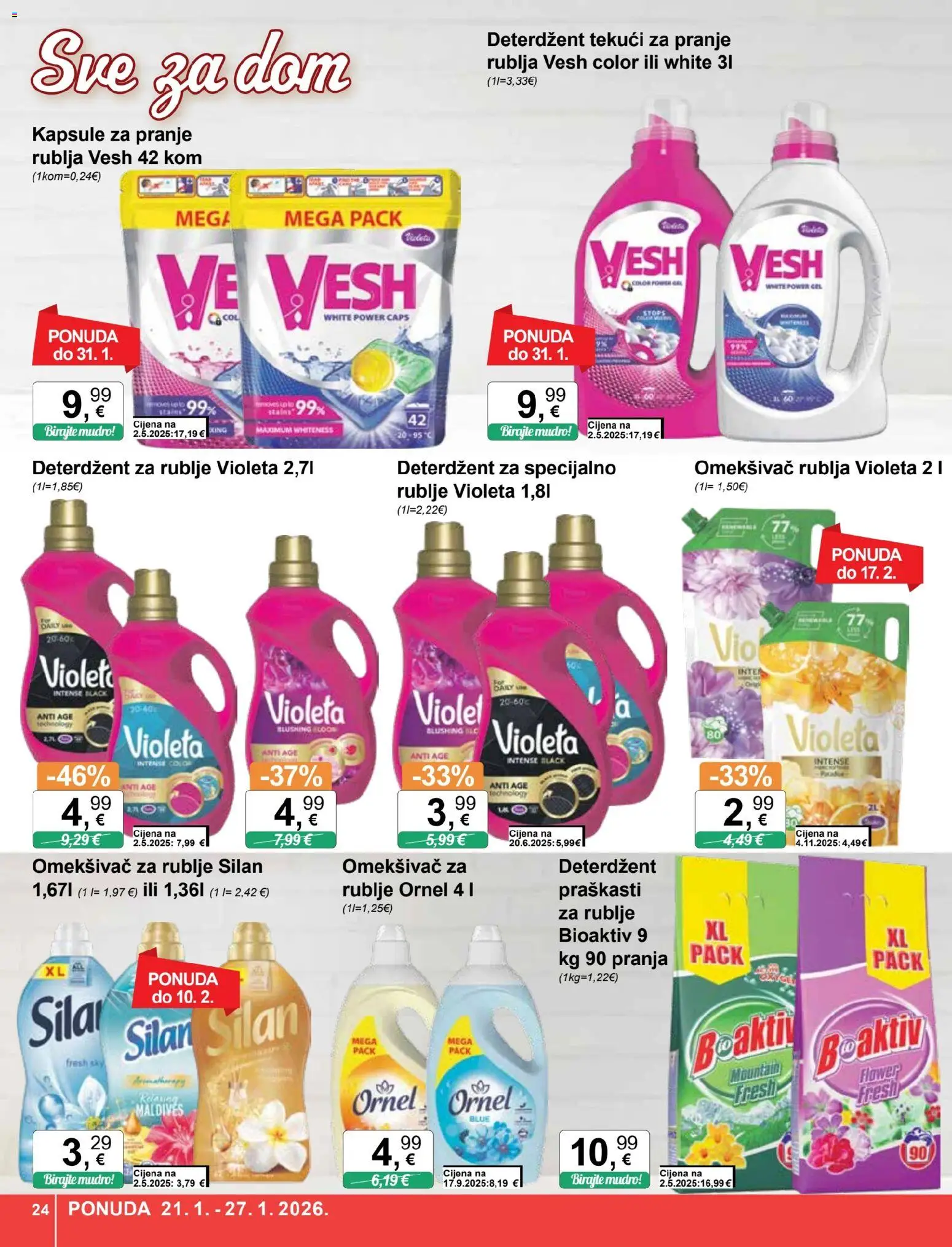 KTC katalog | vrijedi od 21.01.2026 | Stranica: 24 | Proizvodi: Omekšivač, Deterdžent, Violeta, Kapsule za pranje rublja