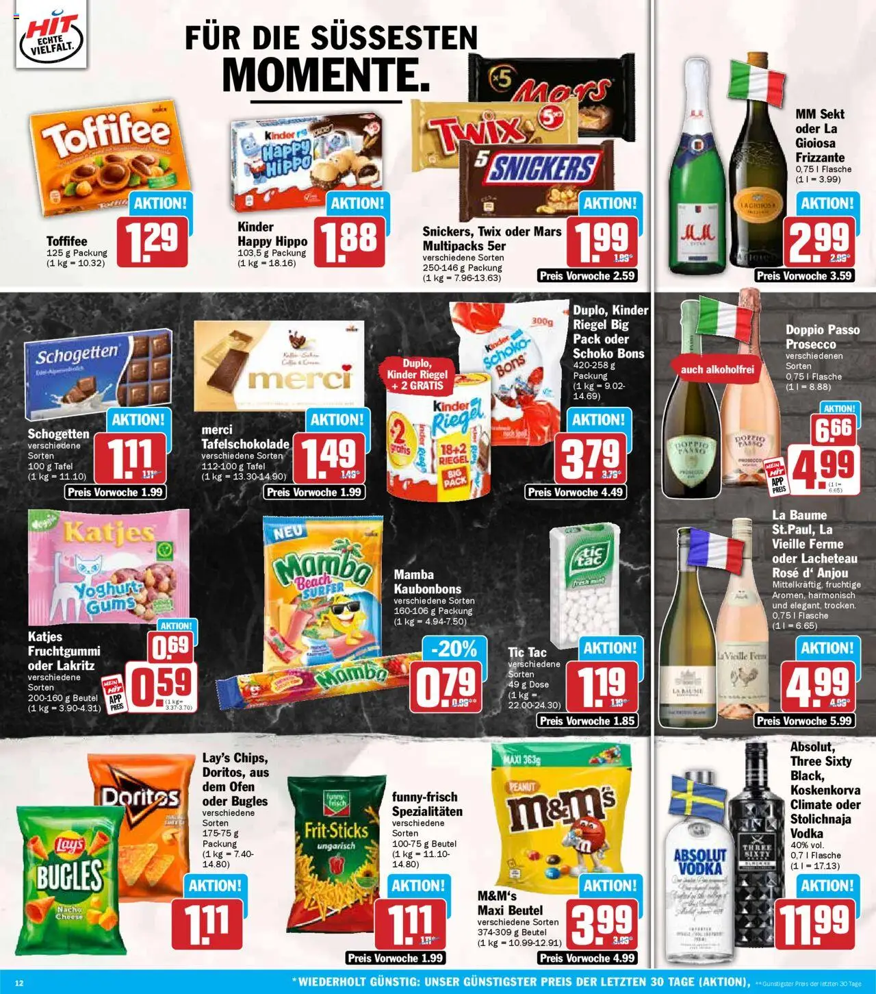 HIT Prospekt 	 - gültig ab dem 28.07.2025 | Seite: 12 | Produkte: Ofen, Kinder riegel, Prosecco, Vodka