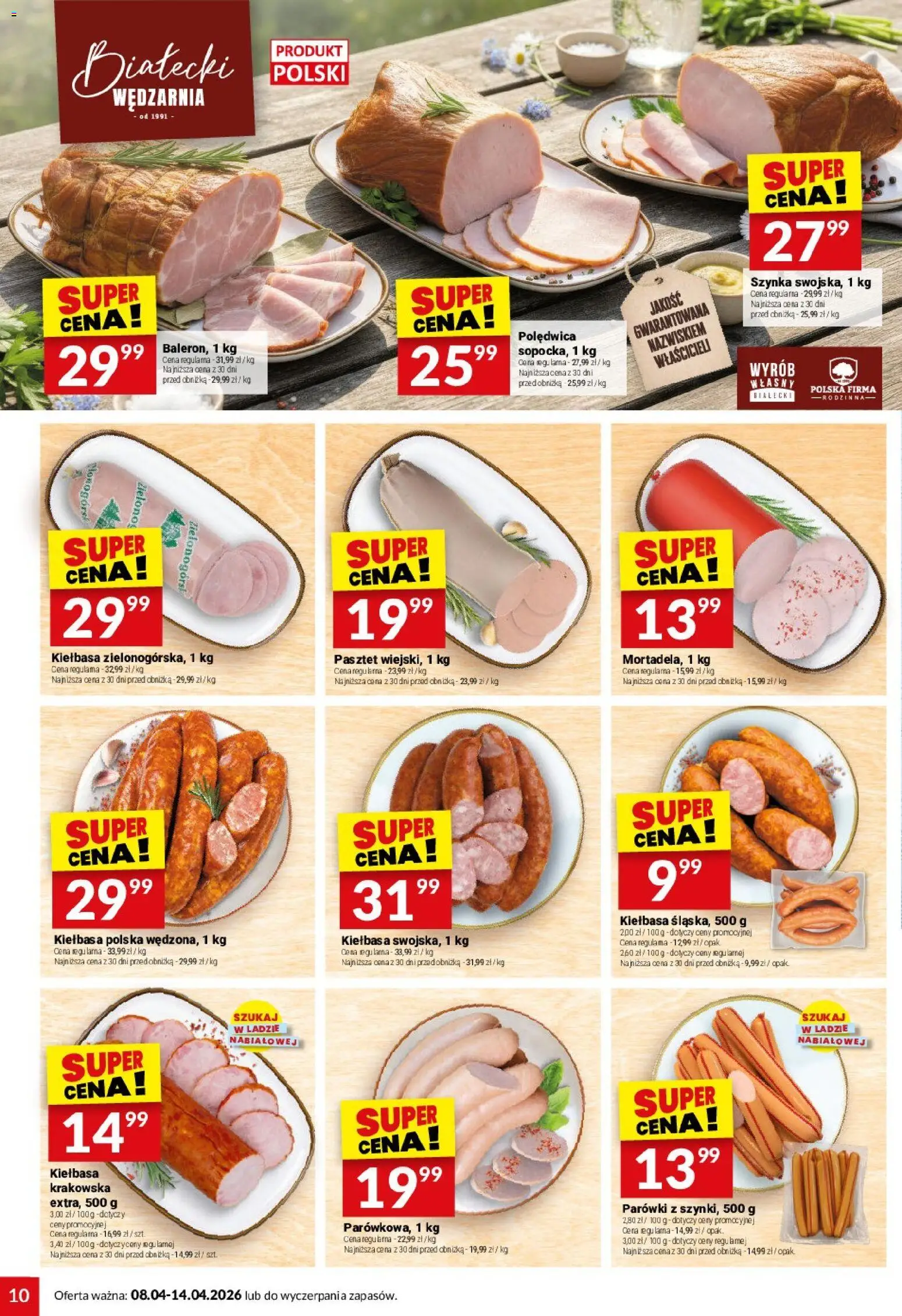 Twój Market gazetka od 08.04.2026 | Strona: 10 | Produkty: Kiełbasa, Parówki, Szynka, Kiełbasa krakowska