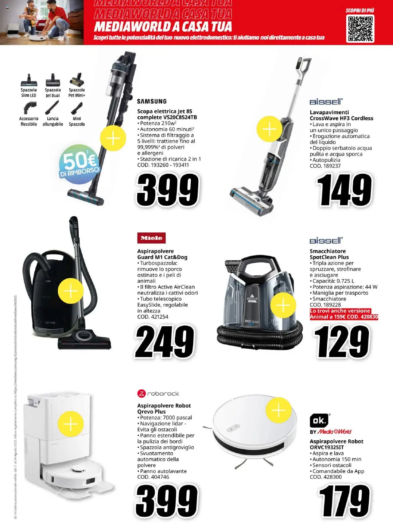 Volantino Media World del 07.08.2025 | Pagina: 27 | Prodotti: Scopa elettrica, Scopa, Navigazione, Samsung