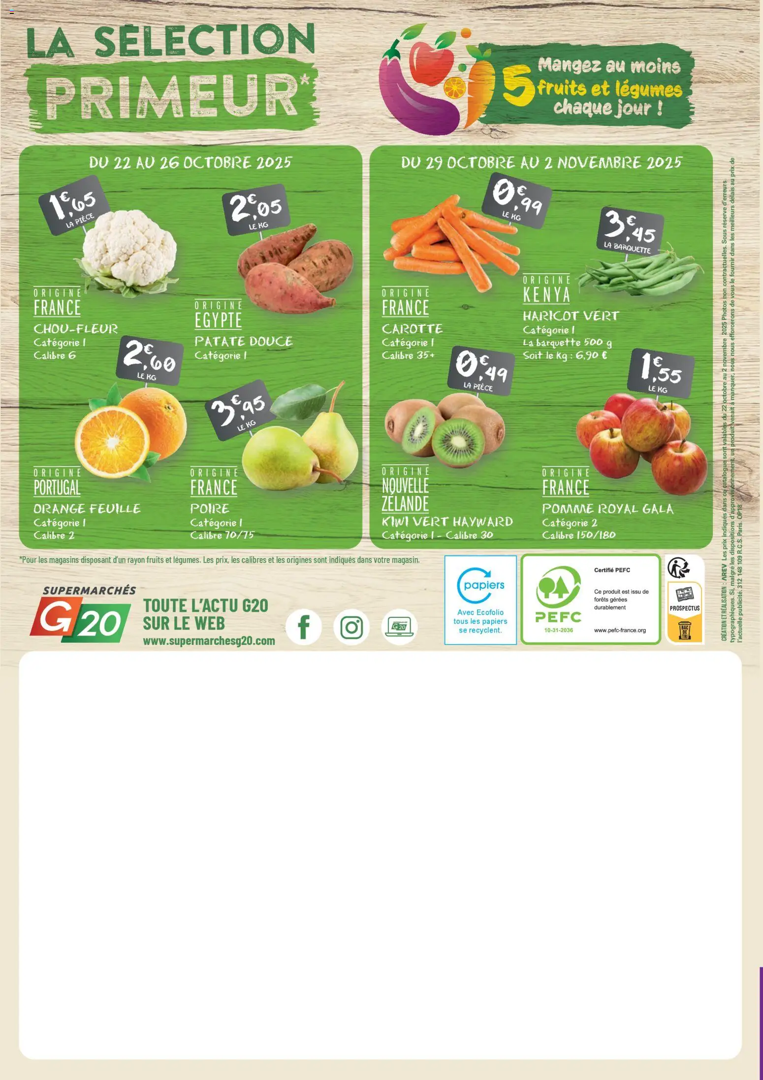 {H1} | Page: 20 | Produits: Pomme, Haricot vert, Kiwi, Carotte