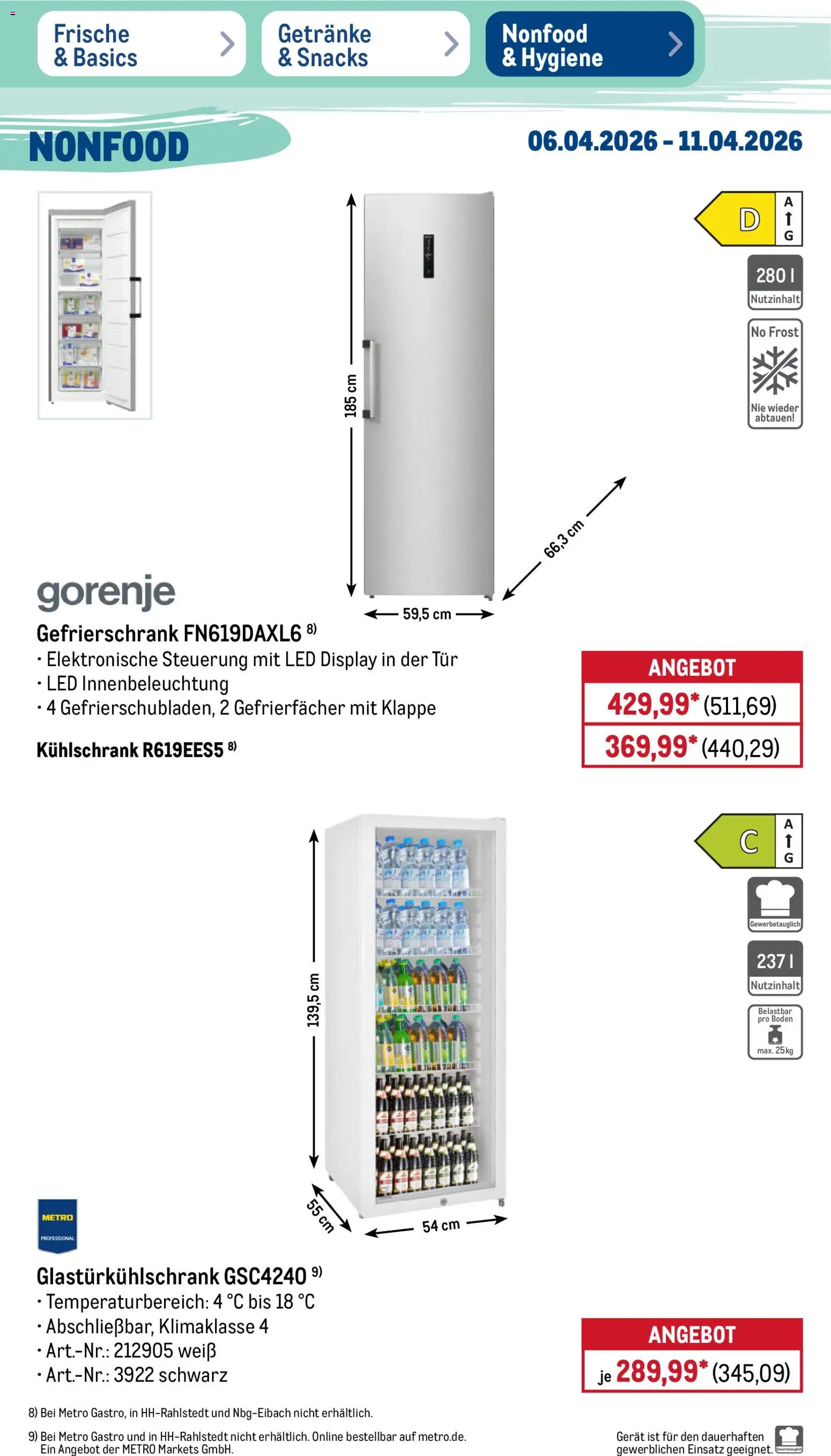 Metro Prospekt 	 – gültig ab 06.04.2026 | Seite: 45 | Produkte: Gorenje, Gefrierschrank, Tür, Kühlschrank