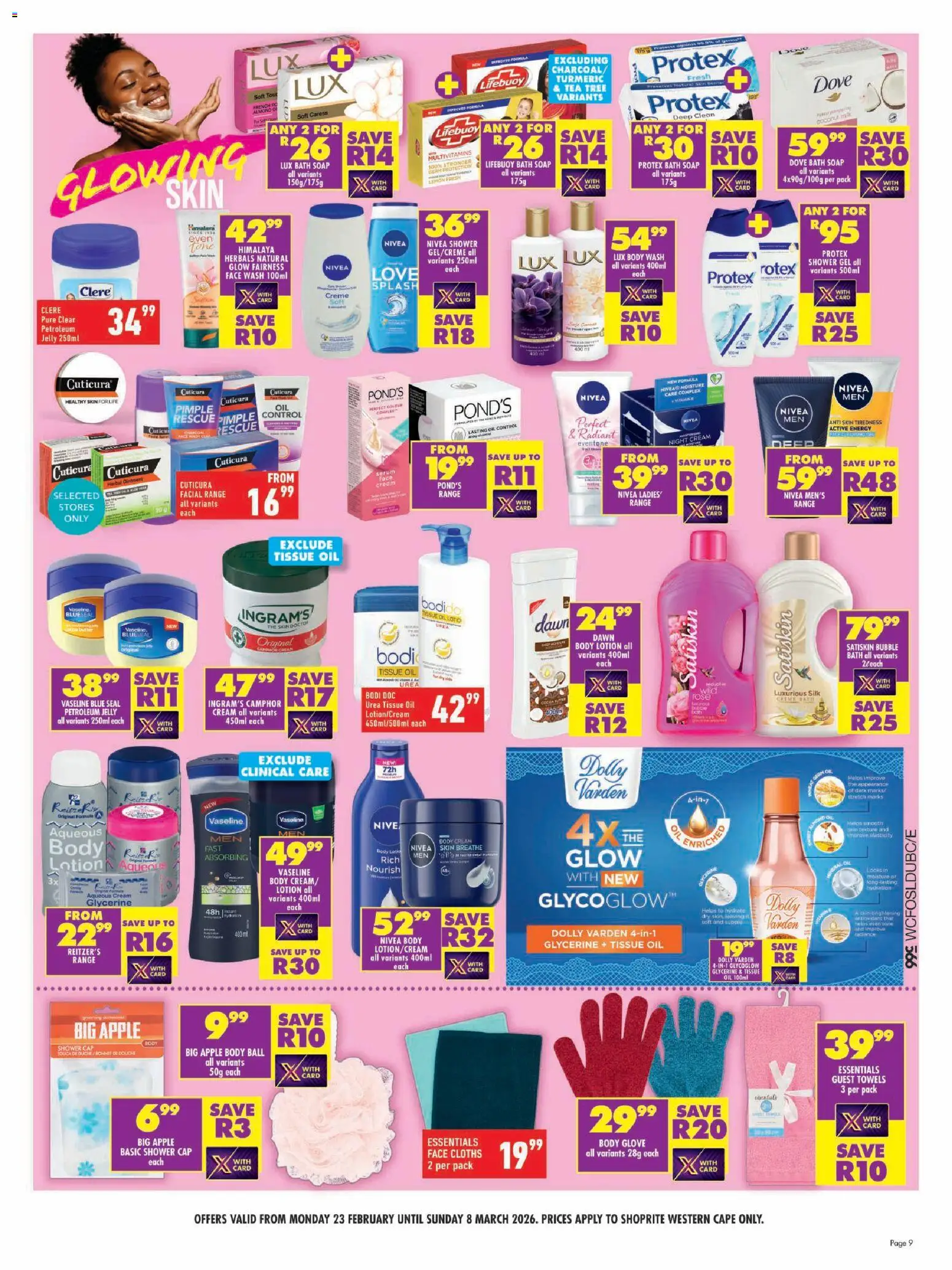 New Shoprite catalogue – valid from 23.02.2026 | Page: 9 | Products: Shower, Shower gel, Petroleum jelly, Night cream