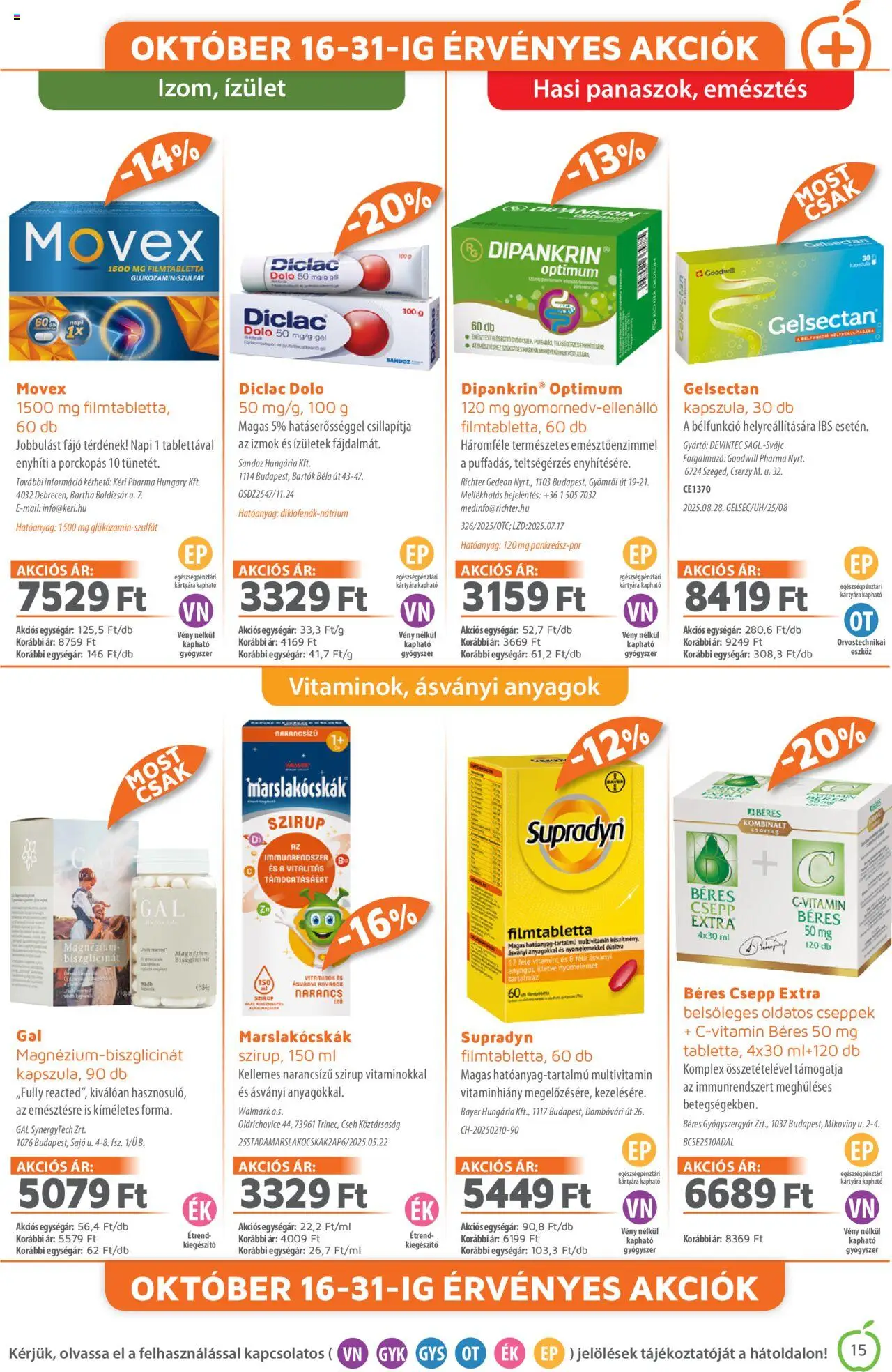 Alma Gyógyszertárak akciós ujság - amely érvényes a következő dátumtól: 01.10.2025 | Oldal: 15 | Termékek: Béres csepp, Narancs, Multivitamin