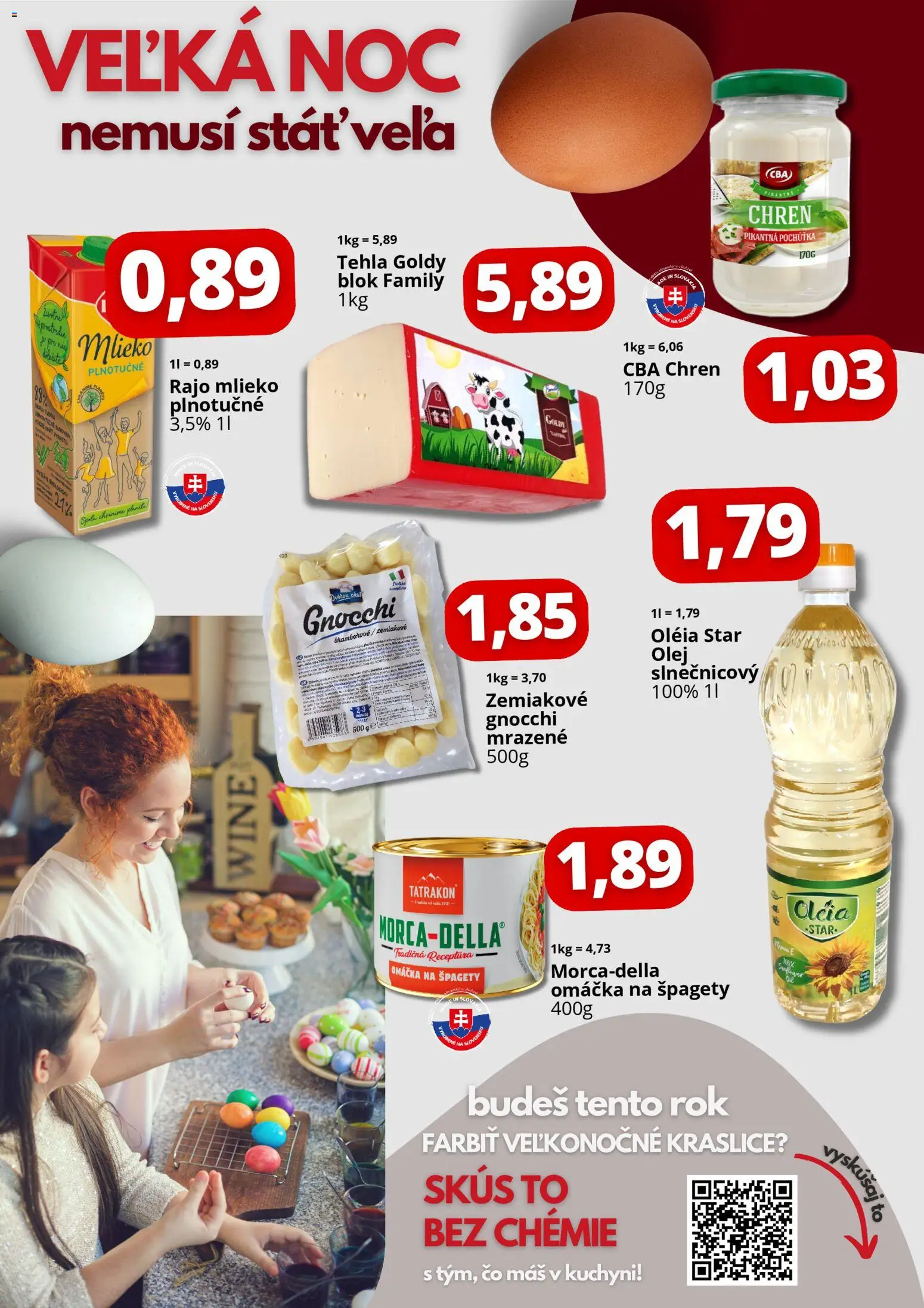 Nové CBA Komfos akcie – leták je platný od 23.03.2026 | Strana: 2 | Produkty: Mlieko, Chren, Omáčka, Špagety