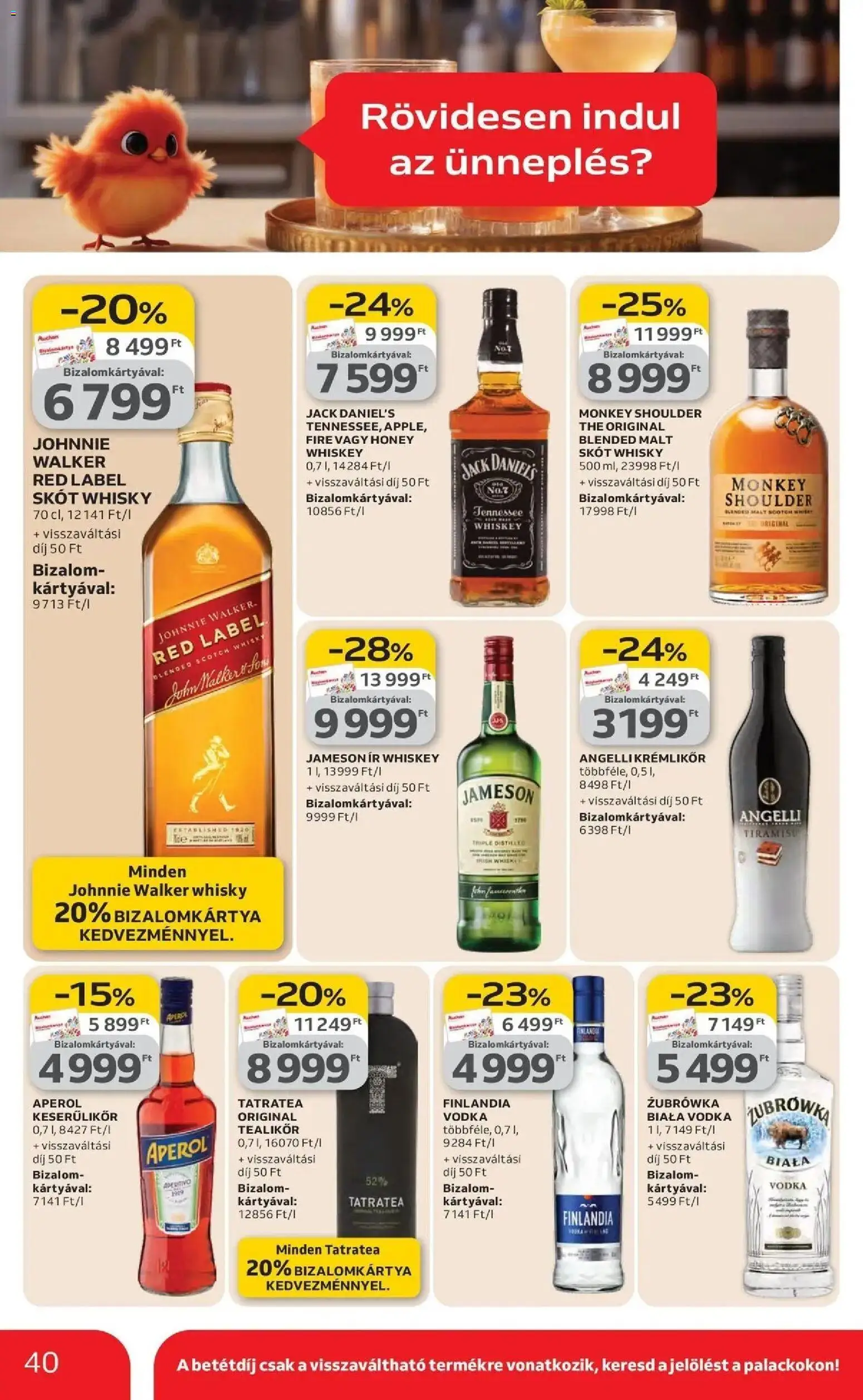 Auchan akciós ujság - amely érvényes a következő dátumtól: 19.03.2026 | Oldal: 40 | Termékek: Aperol, Whiskey, Jameson, Whisky
