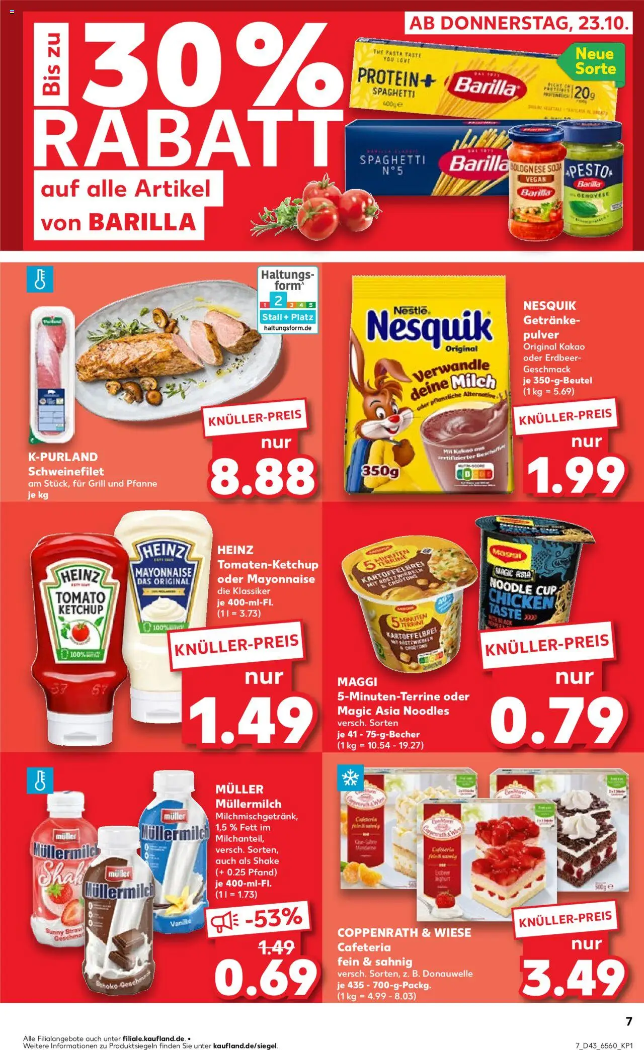 Kaufland prospekt Bremen	 – gültig ab 23.10.2025 | Seite: 7 | Produkte: Nesquik, Barilla, Schweinefilet, Muller mullermilch