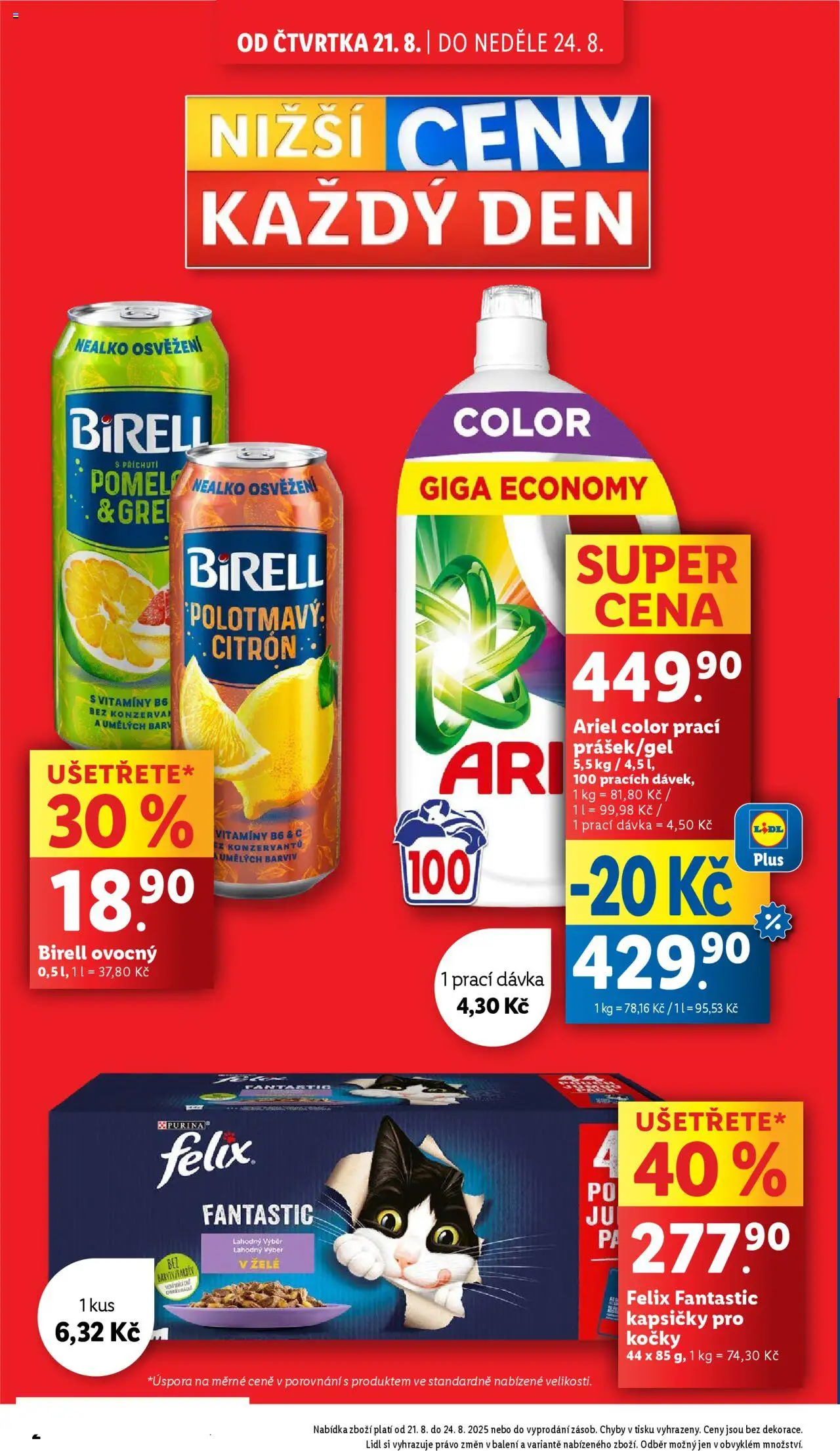 Lidl leták od 21.08.2025 | Strana: 2 | Produkty: Felix kapsičky, Vitamíny, Ariel, Nealkoholické pivo