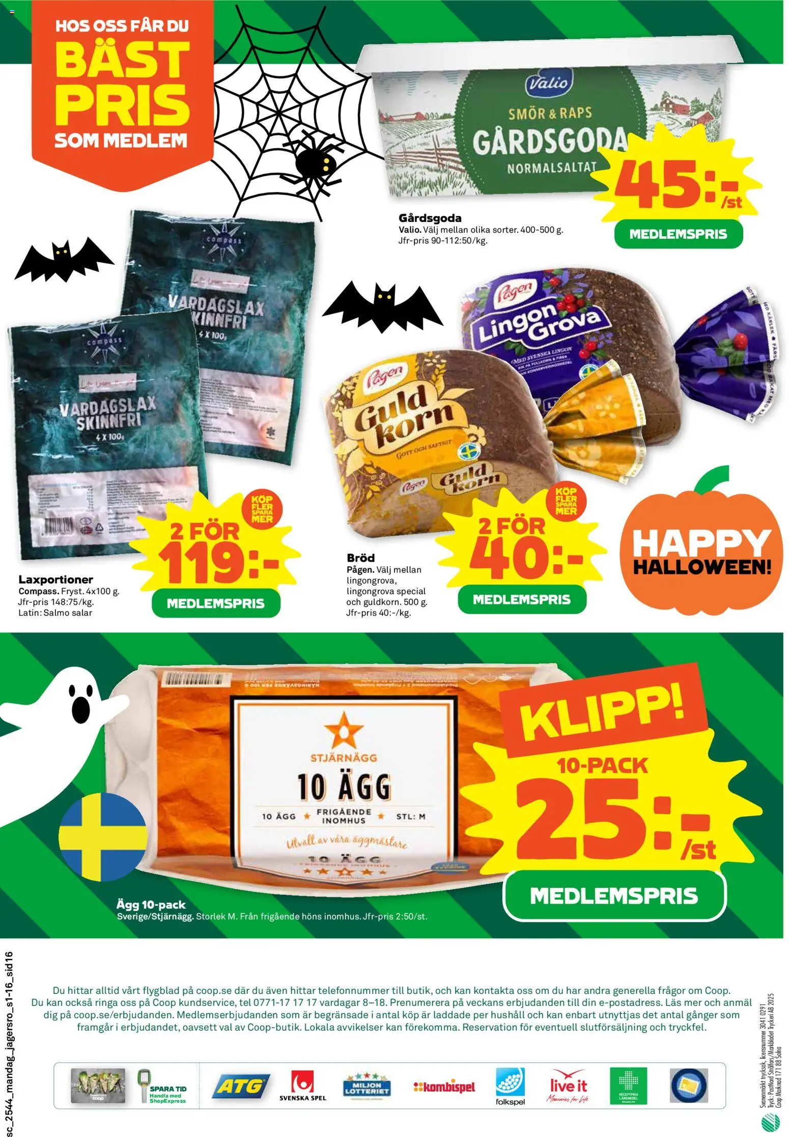Coop Forum reklamblad aktuell från 27.10.2025 | Sida: 16 | Produkter: Lingongrova, Smör, Bröd, Spel
