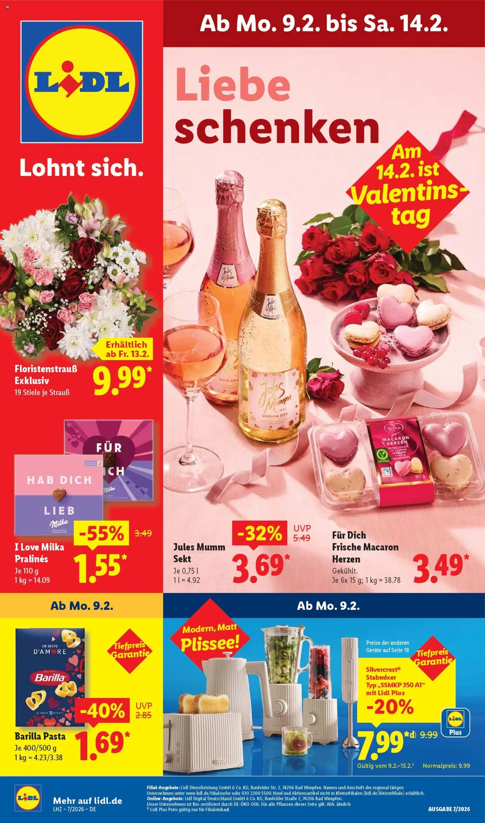 Lidl Prospekt Grimma – gültig ab 09.02.2026 | Seite: 1 | Produkte: Bad, Jules mumm, Pasta, Stabmixer