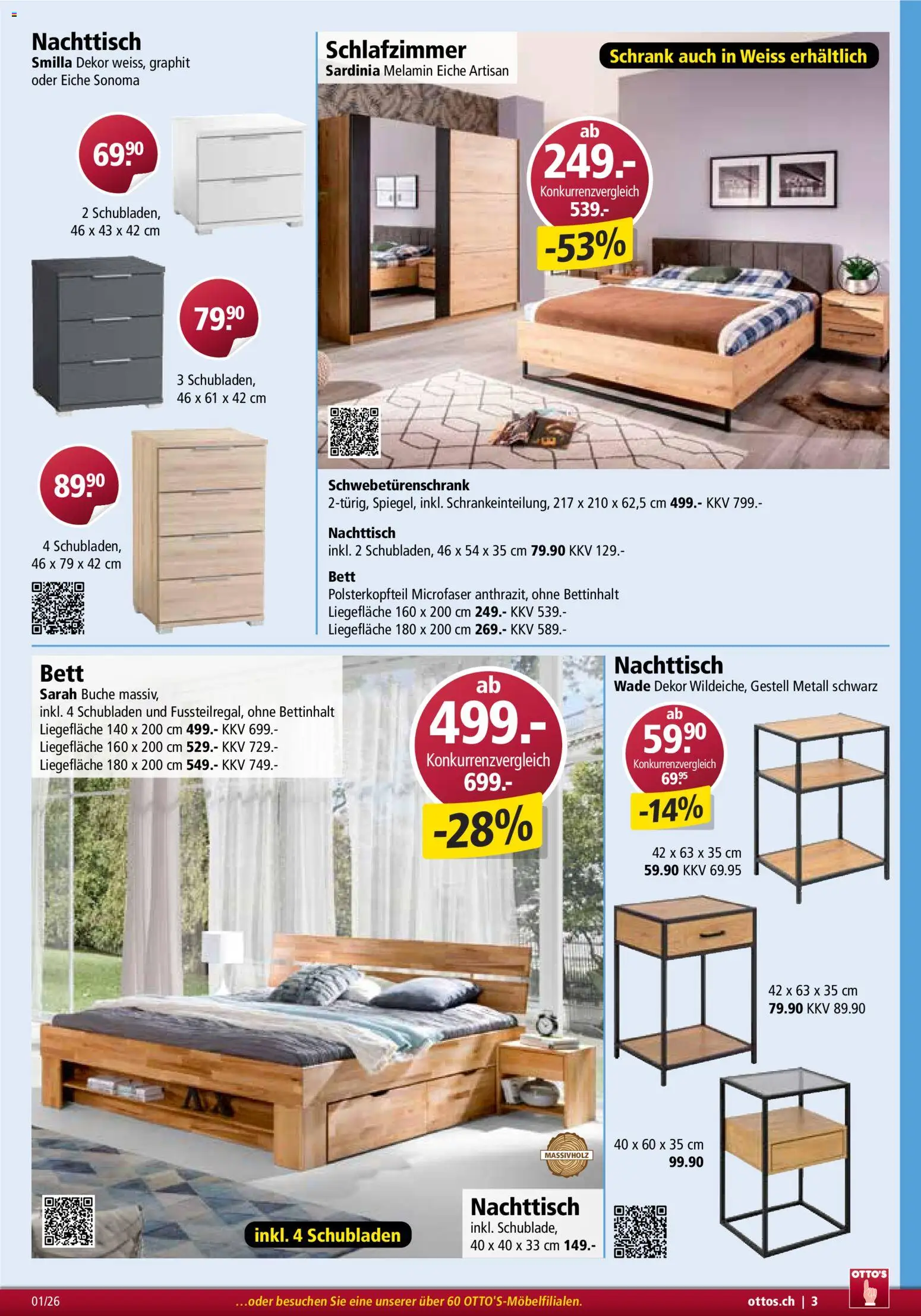 Otto's Aktionen Möbelflyer – gültig ab 01.01.2026 | Seite: 3 | Produkte: Nachttisch, Schwebetürenschrank, Schrank, Bett