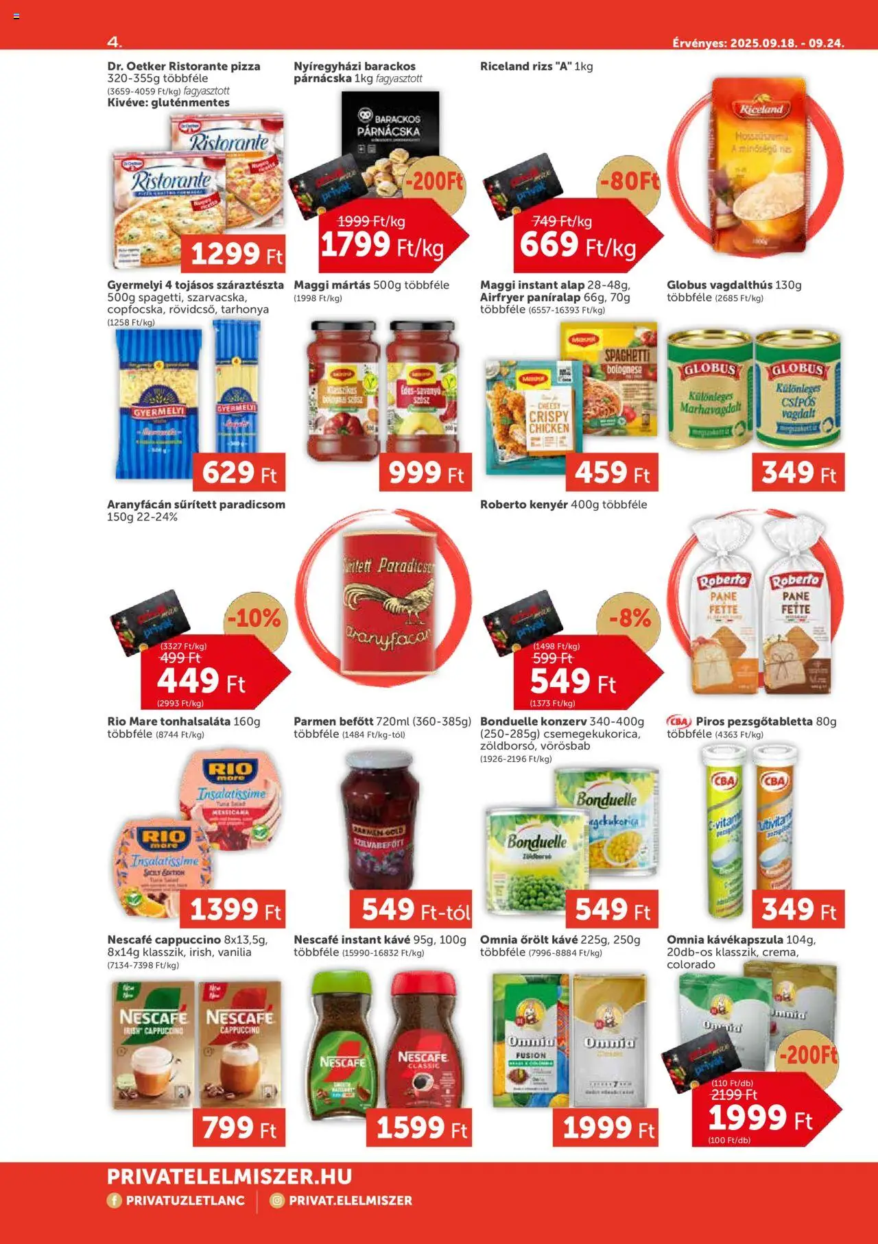 PRIVÁT akciós ujság - amely érvényes a következő dátumtól: 18.09.2025 | Oldal: 4 | Termékek: Maggi, Kenyér, Kávé, Instant kávé