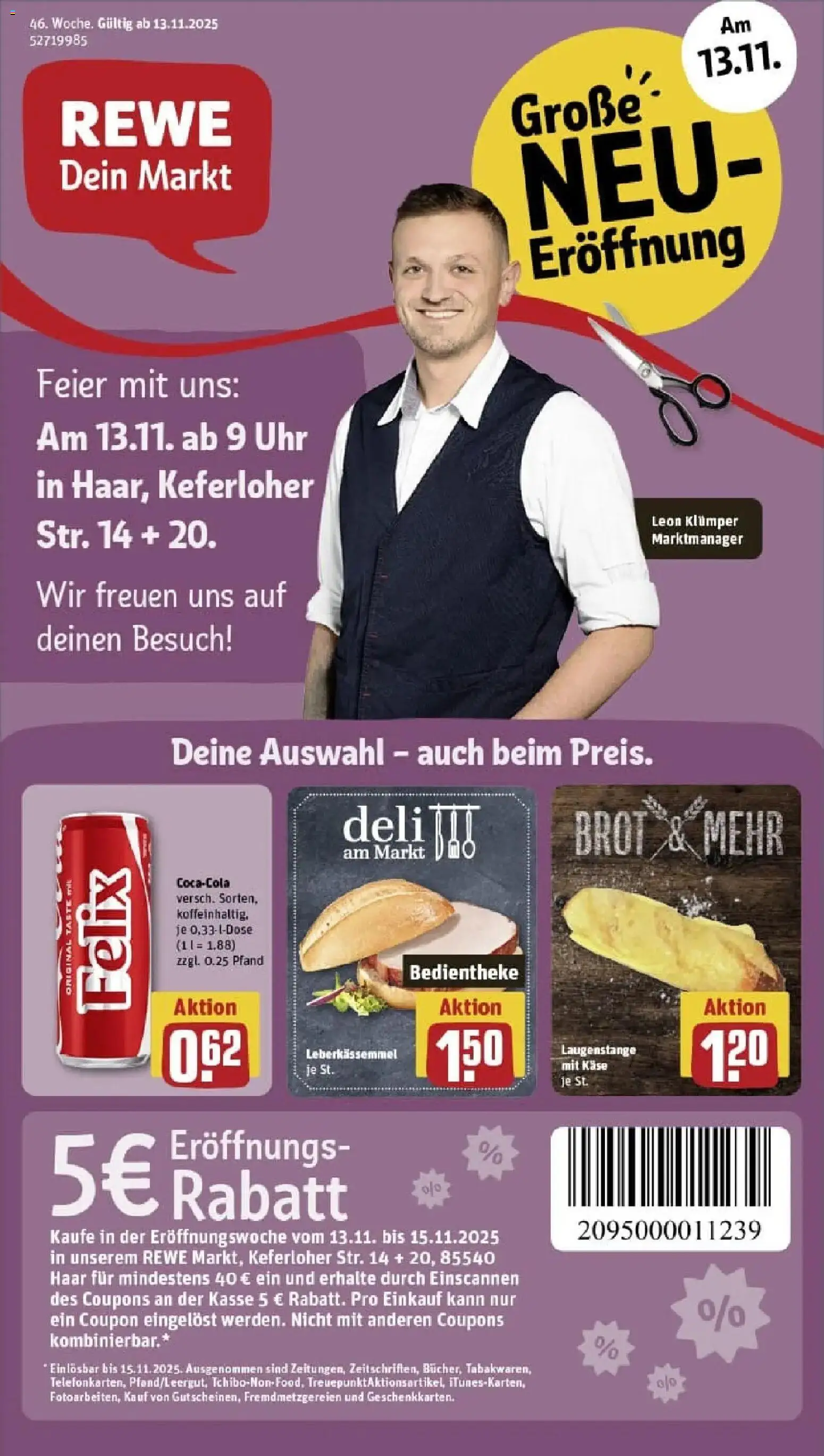 Rewe prospekt Haar	 – gültig ab 10.11.2025 | Seite: 1 | Produkte: Käse, Brot, Uhr
