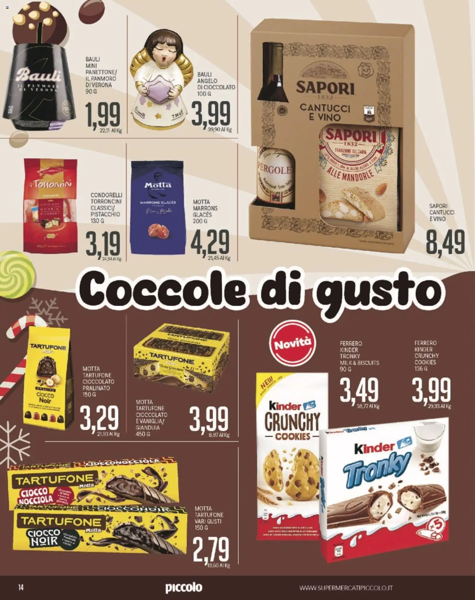 Volantino Piccolo del 27.11.2025 | Pagina: 14 | Prodotti: Cioccolato, Vino, Mandorle, Torroncini