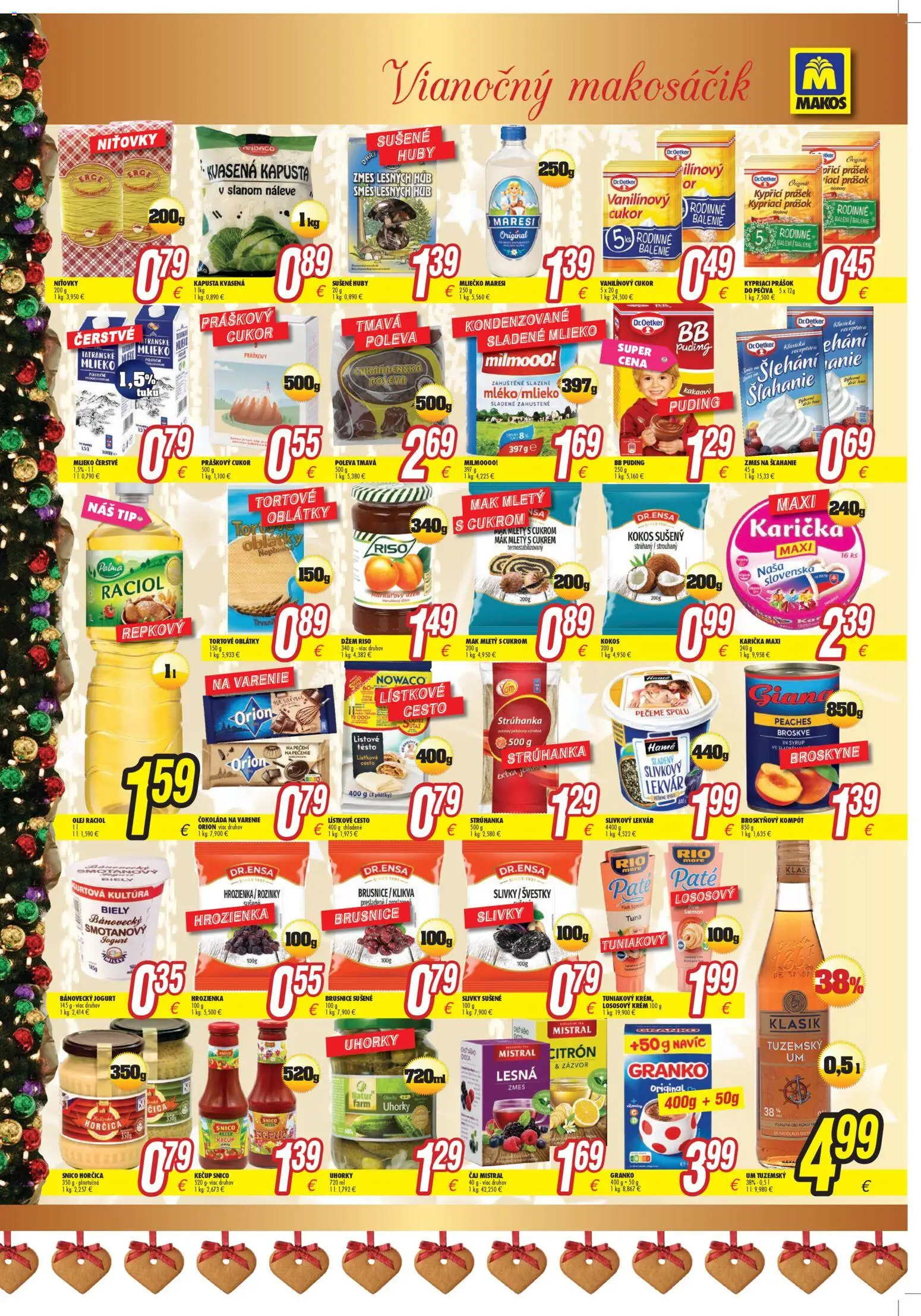 Nové Makos akcie – leták je platný od 08.12.2025 | Strana: 4 | Produkty: Mlieko, Olej, Broskyňový kompót, Granko