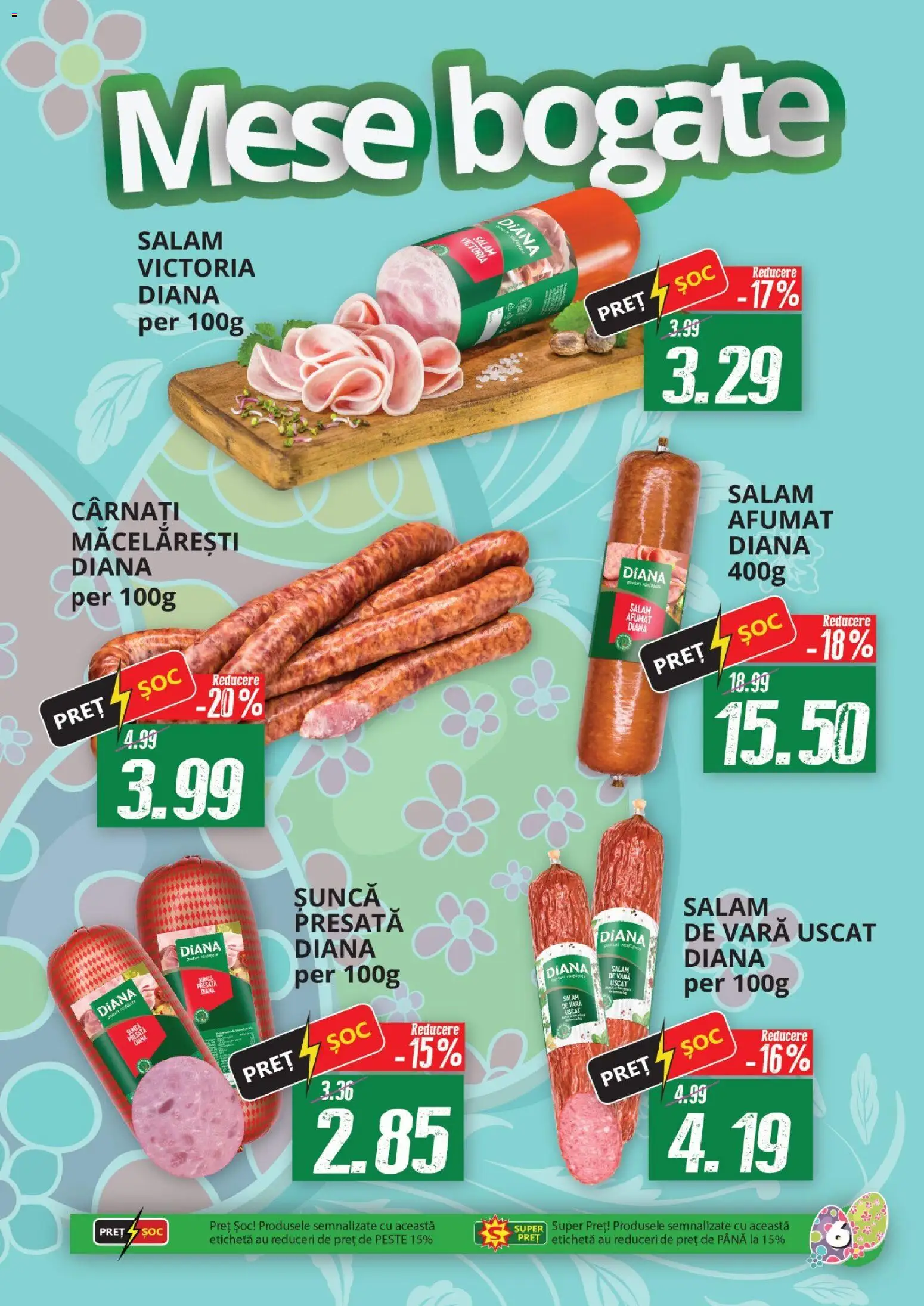Noul catalog Diana – valabil de la 01.04.2026 | Pagină: 8 | Produse: Salam, Șuncă, Pește, Cârnați