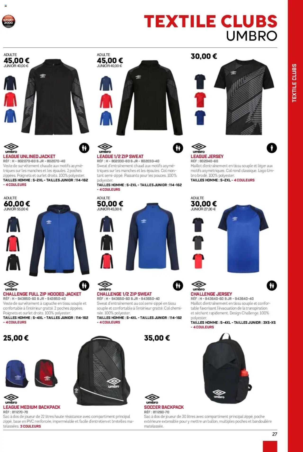 {H1} | Page: 27 | Produits: Joueur, Sac, Veste, Sac à dos