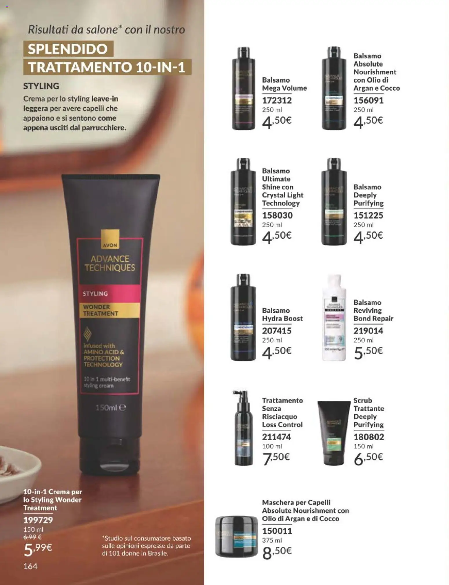 Volantino Avon del 31.12.2025 | Pagina: 164 | Prodotti: Balsamo, Maschera per capelli, Crema, Olio