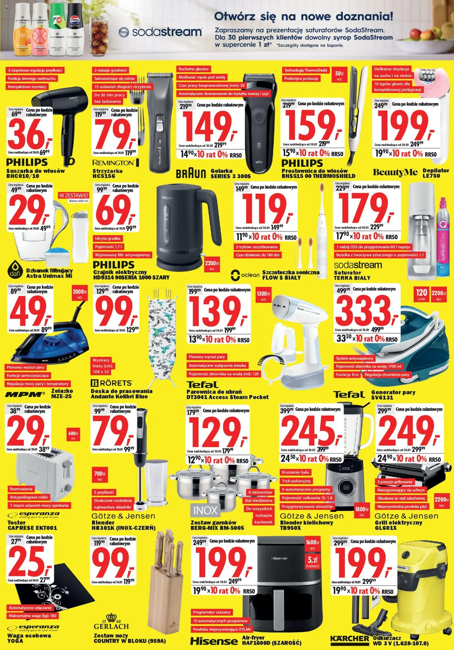 Mediaexpert promocje - Wielkie otwarcie Przemyśl od 19.03.2026 | Strona: 6 | Produkty: Dzbanek filtrujący, Deska do prasowania, Blender kielichowy, Sodastream