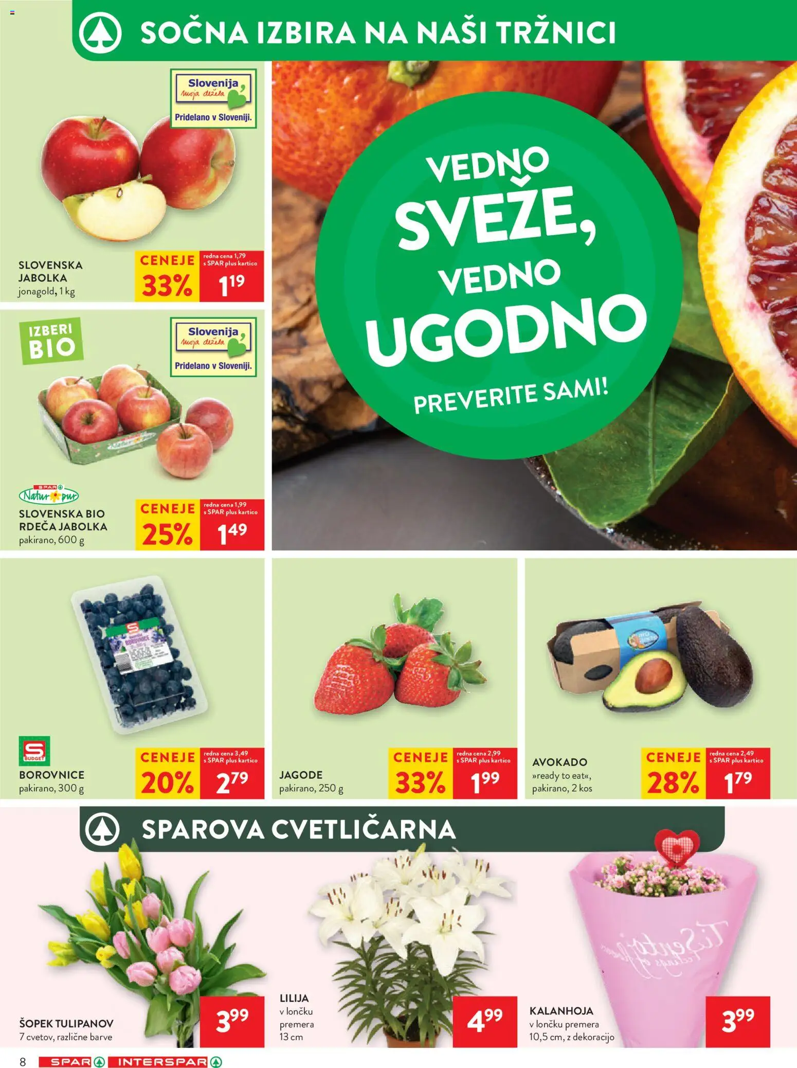 Novi Spar katalog ponudbe – veljaven od 28.01.2026 | Stran: 8 | Izdelki: Kos, Borovnice, Jagode, Avokado