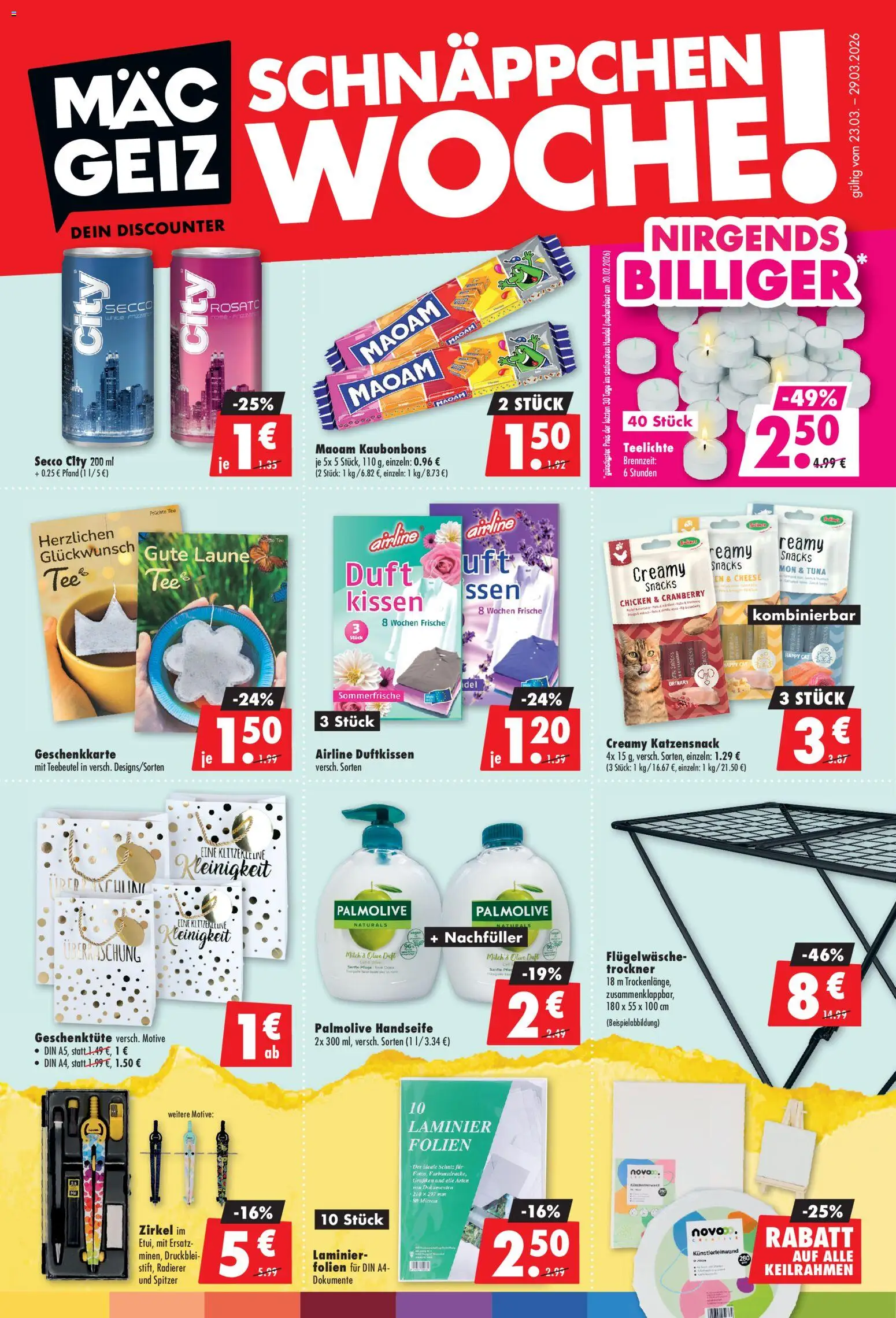Mäc Geiz Prospekt 	 – gültig ab 23.03.2026 | Seite: 1 | Produkte: Trockner, Kissen, Milch, Duft